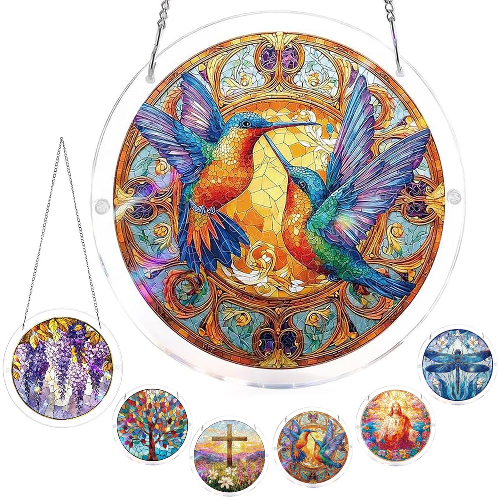 Acrylic Puzzles Suncatcher Window Hanging, Acrylic Puzzle for Adult, 83 Pieces Acrylics Jigsaw Puzzle Suncatcher, Colorful Flame Hummingbird Sun Catchers Window Hanging Panel (Style F) — view 20