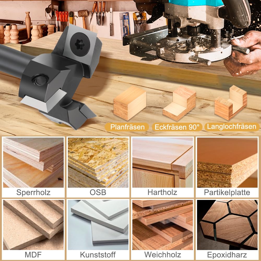 Fraise à Planer Pour Défonceuse Et CNC - Tige 6 Mm, Diamètre De Coupe 25.4 Mm, 4 Lames HM Réversibles - 6