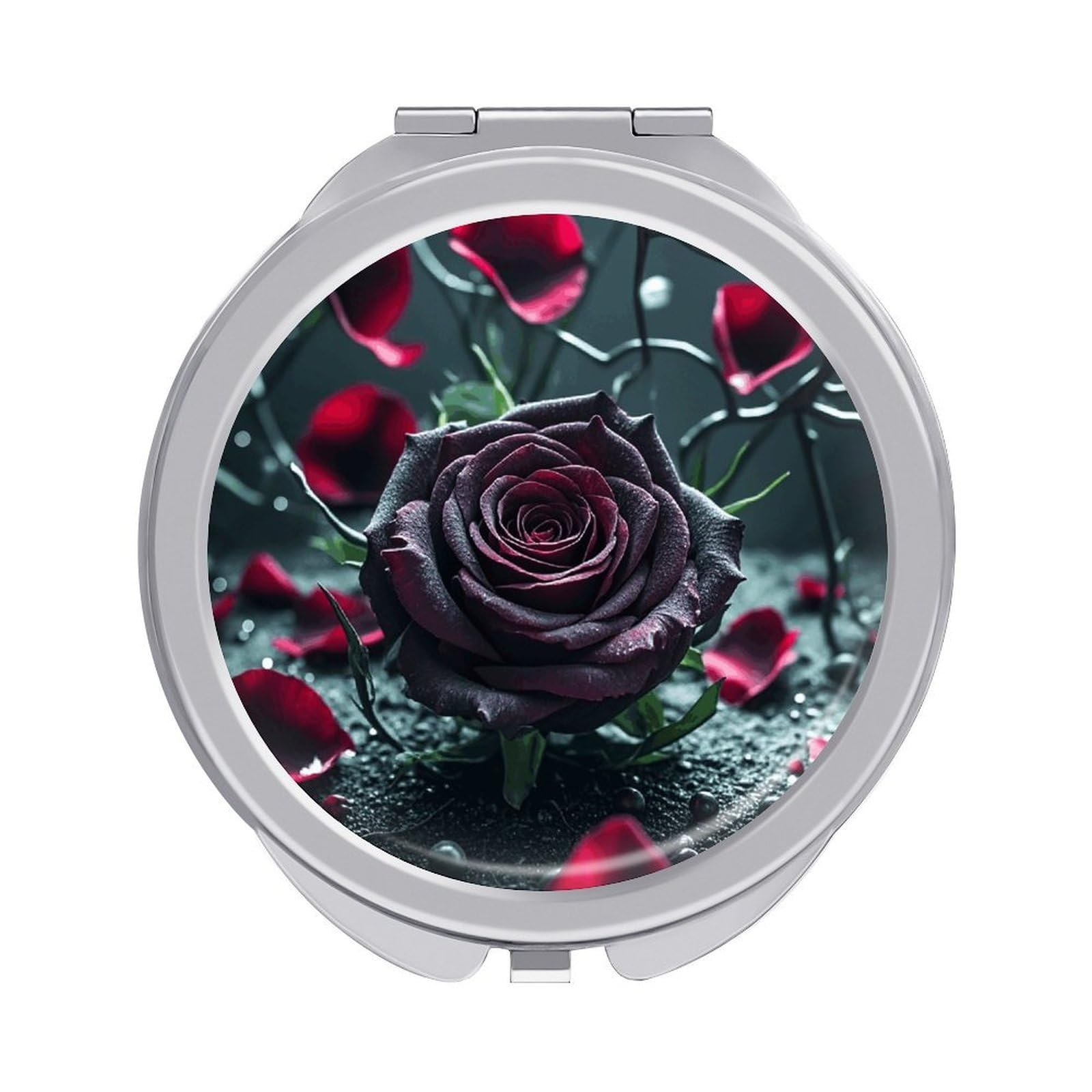 VstaDank Rose Travel Makeup Mirror 2 X /1 X Magnifying Mini Vintage Pocket Mirror for Purse Small Portable Folding Small Round Mirrors Portable Vanity Mirrors for Women