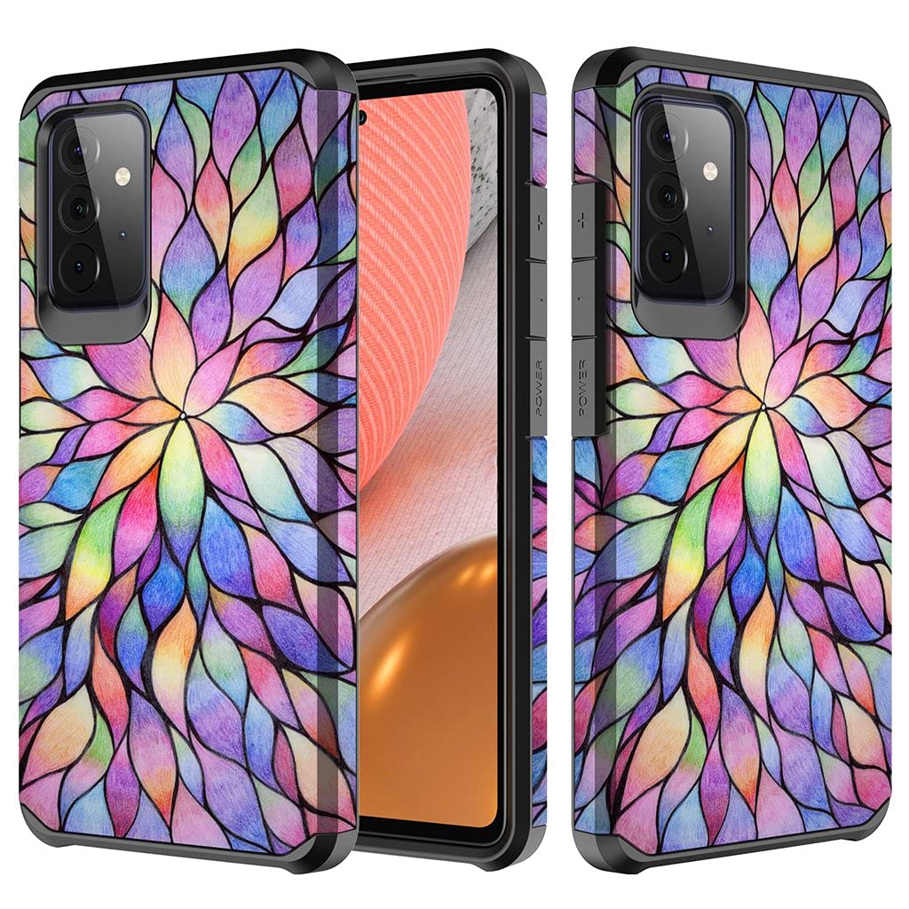 SPYCASE Phone Case Compatible for Samsung Galaxy A32 Case w[Tempered Glass Screen Protector] Cute Girls Women Glitter Protective Phone Cover Cases - Rainbow Flower