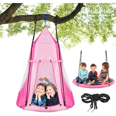 2-in-1 Kids Detachable Hanging Chair Swing Tent Set