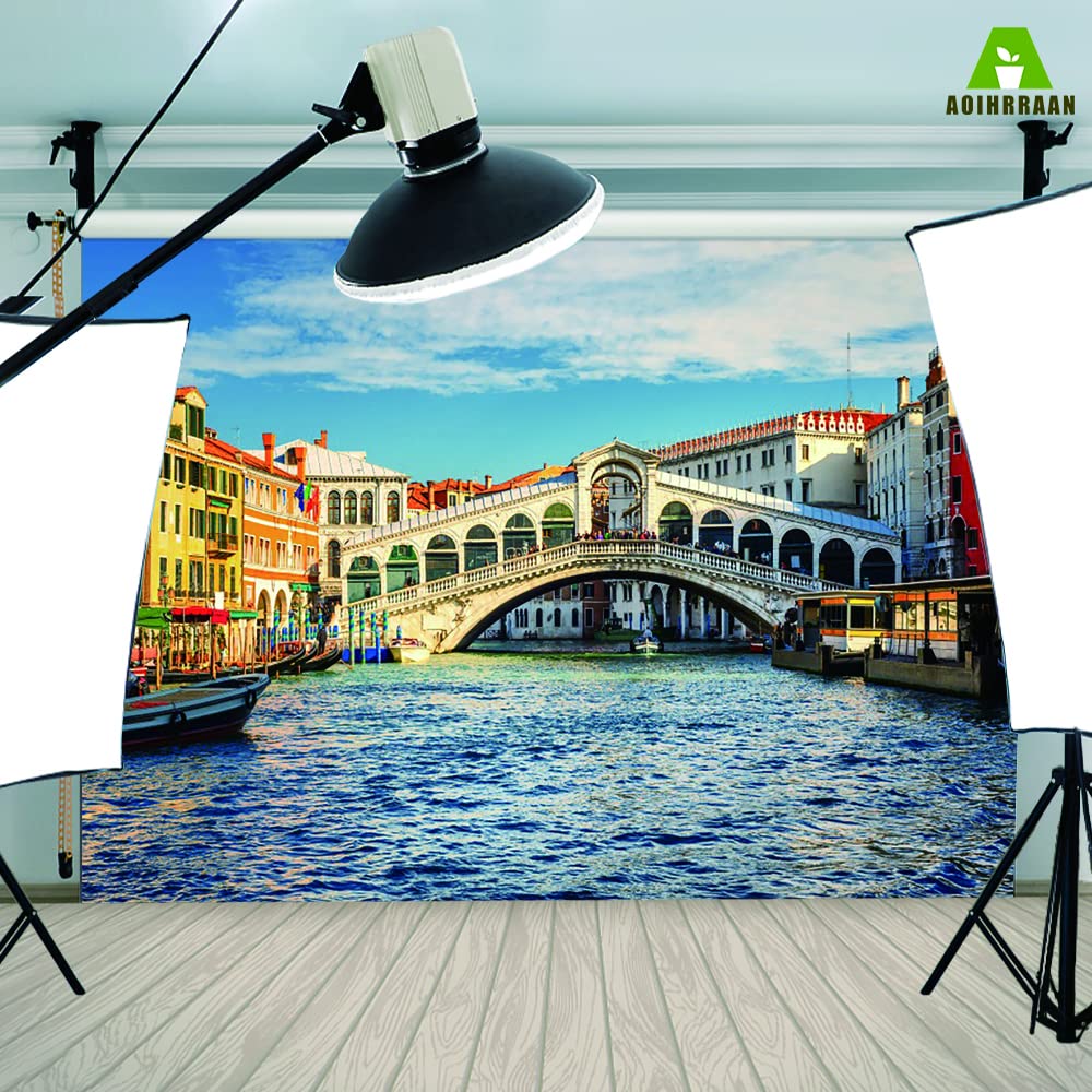 Aoihrraan 2,2x1,5m Italy Town Backdrop Venice Rialto Bridge Historical Culture Scenery Sunlight Boat Gondola River Photography Background Wedding Party Travel Lovers Kids Adults Portrait Photo Props - Image 4