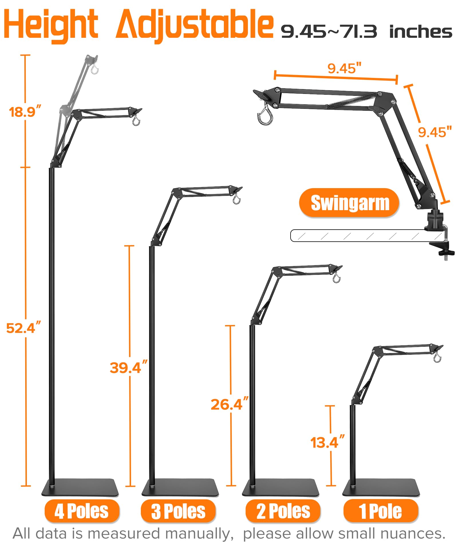 Metalowy stojak na lampę dla gadów z ramieniem obrotowym do terrarium, stojak na oświetlenie podłogowe, zbiornik na gady, regulowana wysokość, szerokość, kąt, uchwyt lampy grzewczej, wspornik świetlny
