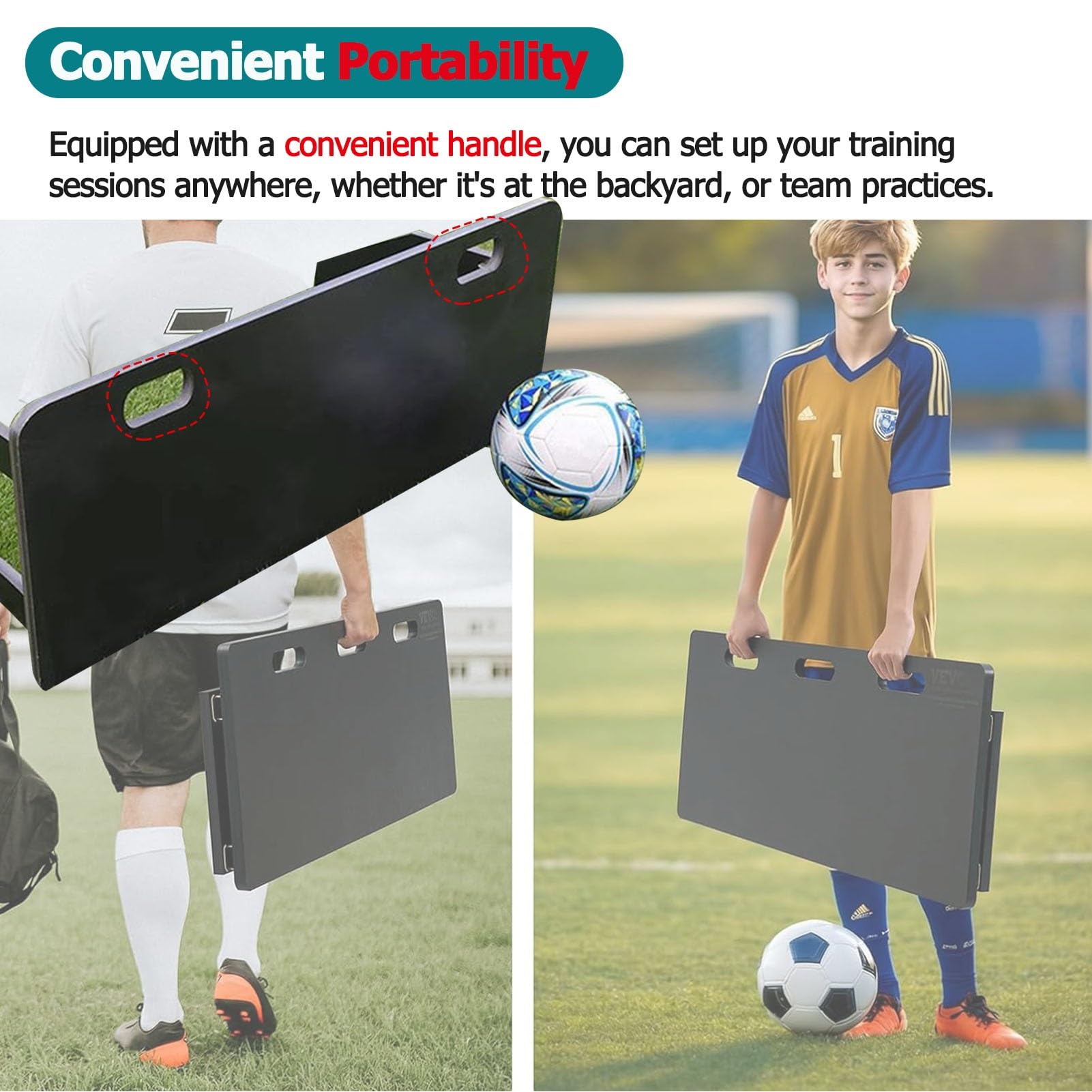 Tavola rimbalzante da calcio per allenamento di passaggio e tiro, grande parete di allenamento per calcio nera/tavola rimbalzante da calcio a doppio angolo, resistente agli urti, per uso in palestra