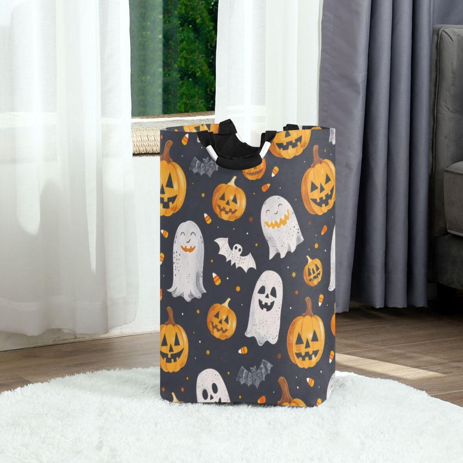 Jihqo Laundry Hamper Basket Cute Pumpkins Halloween Pattern Collapsible Nursery Storage Bin Waterproof Clothing Baskets for Home Bedroom Bathroom Washing Room