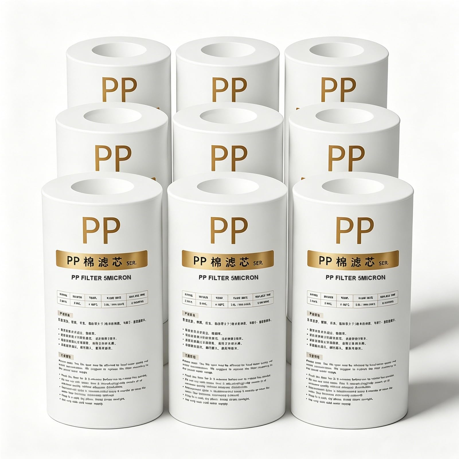 Lot 9 cartouches filtrantes en PP 5x2,4in, 5 microns, compatibles avec porte-cartouches 5in, adaptées filtration l'eau puits et l'eau du robinet