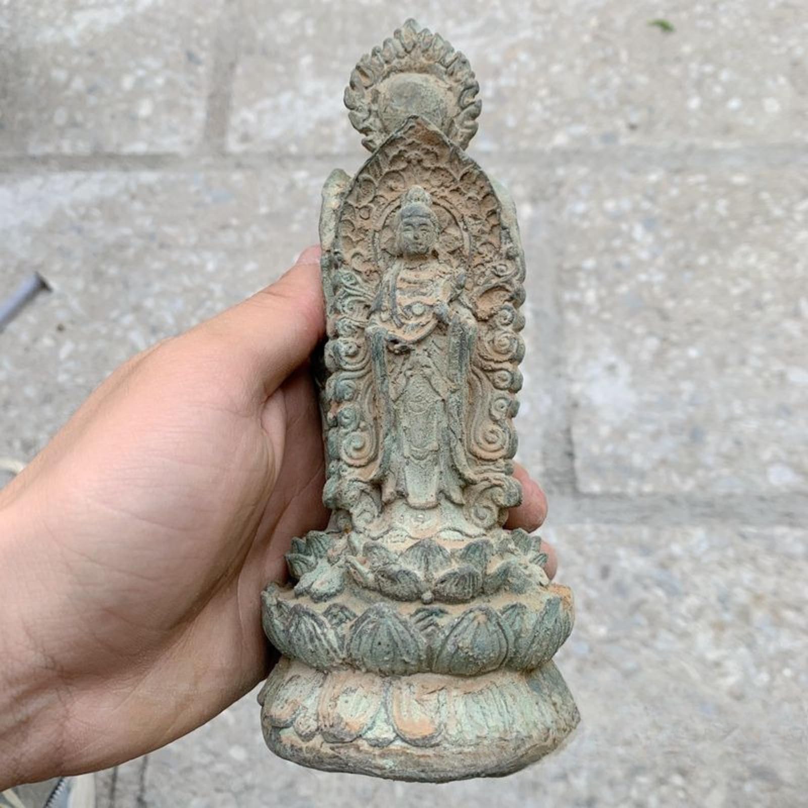 Estatua de Buda de tres caras de bronce, 20 cm / 7.9in, adorno de