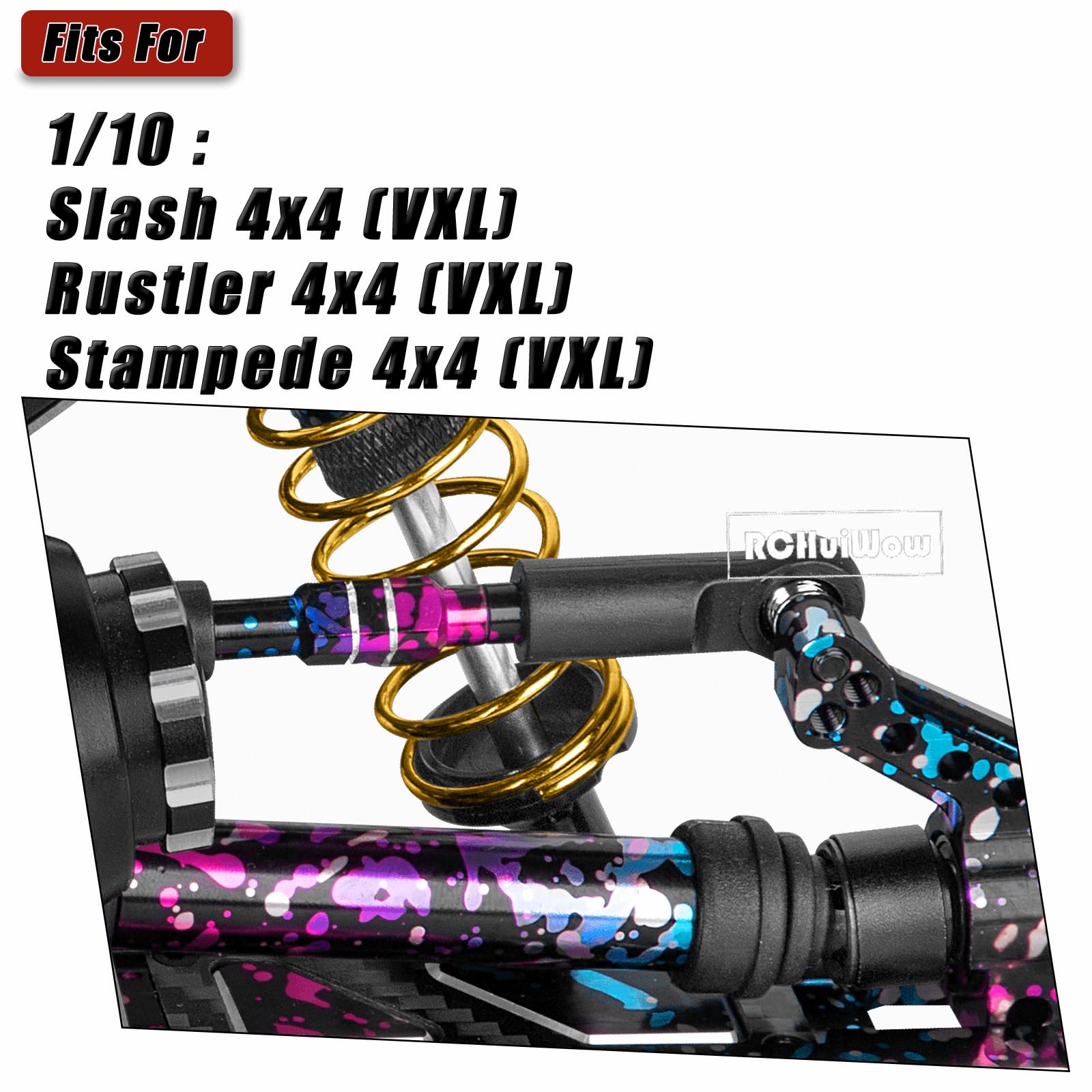 RCHuiWow Driveshafts CVD Upgrades Part for 1/10 Slash 4WD(vxl),Rustler 4WD(vxl),Stampede 4WD(vxl),Hard Steel Front Rear RC Axles Drive Shafts Hops Up,4pcs,Polychrome