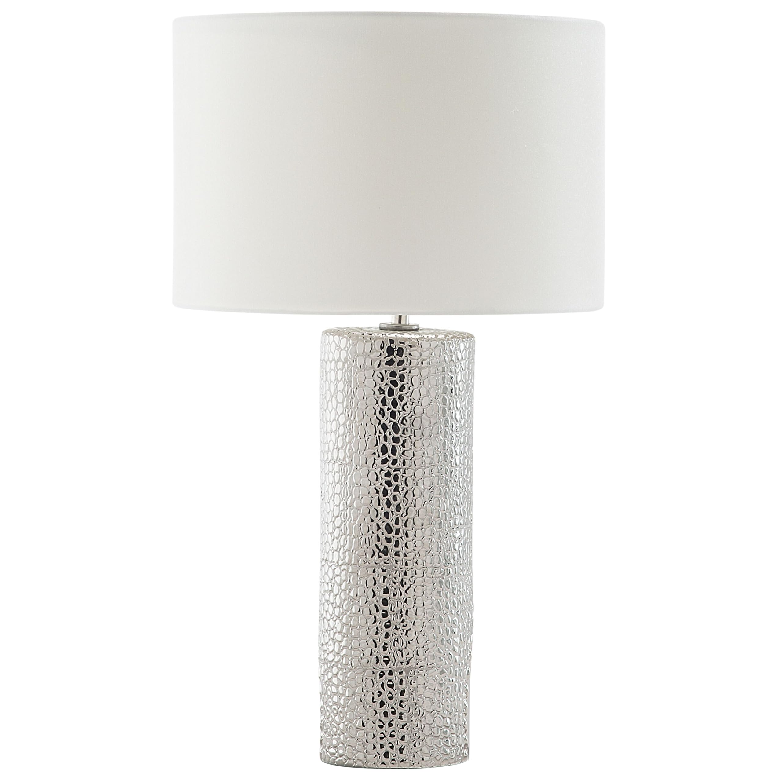 Beliani Tischlampe im Glamour Stil Kunstseide/Porzellan weiß/silber Aiken