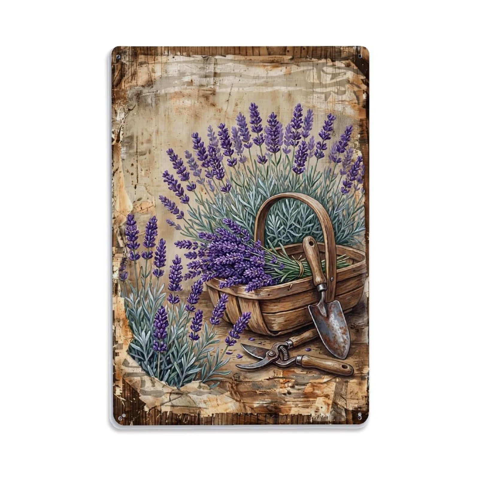 Lavender Field Garden Purple Flowers Countryside Vintage Metal Tin Sign Plaque Wall Decor for Cafe, Club, Garden Metal Poster 8x12Inch