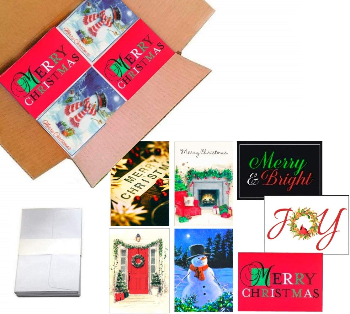 100 Wholesale Traditional Christmas Cards with Envelopes: Classic Holiday Designs, General Audience, on Recycled Paper (Assortment 2)