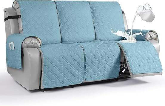 VANSOFY Waterproof Recliner Couch Covers, Sofa Covers 1-Piece Washable Reclining Sofa Cover Non-Slip Furniture Protector with Elastic Straps Pocket for Dogs, PetsAzuree,3 Seater