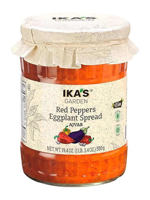 Ika’s Garden Red Peppers & Eggplant Spread (Ajvar) – Vegan, Gluten-Free, Non-GMO -Product of Bulgaria – 19.4 oz (550g) Jar
