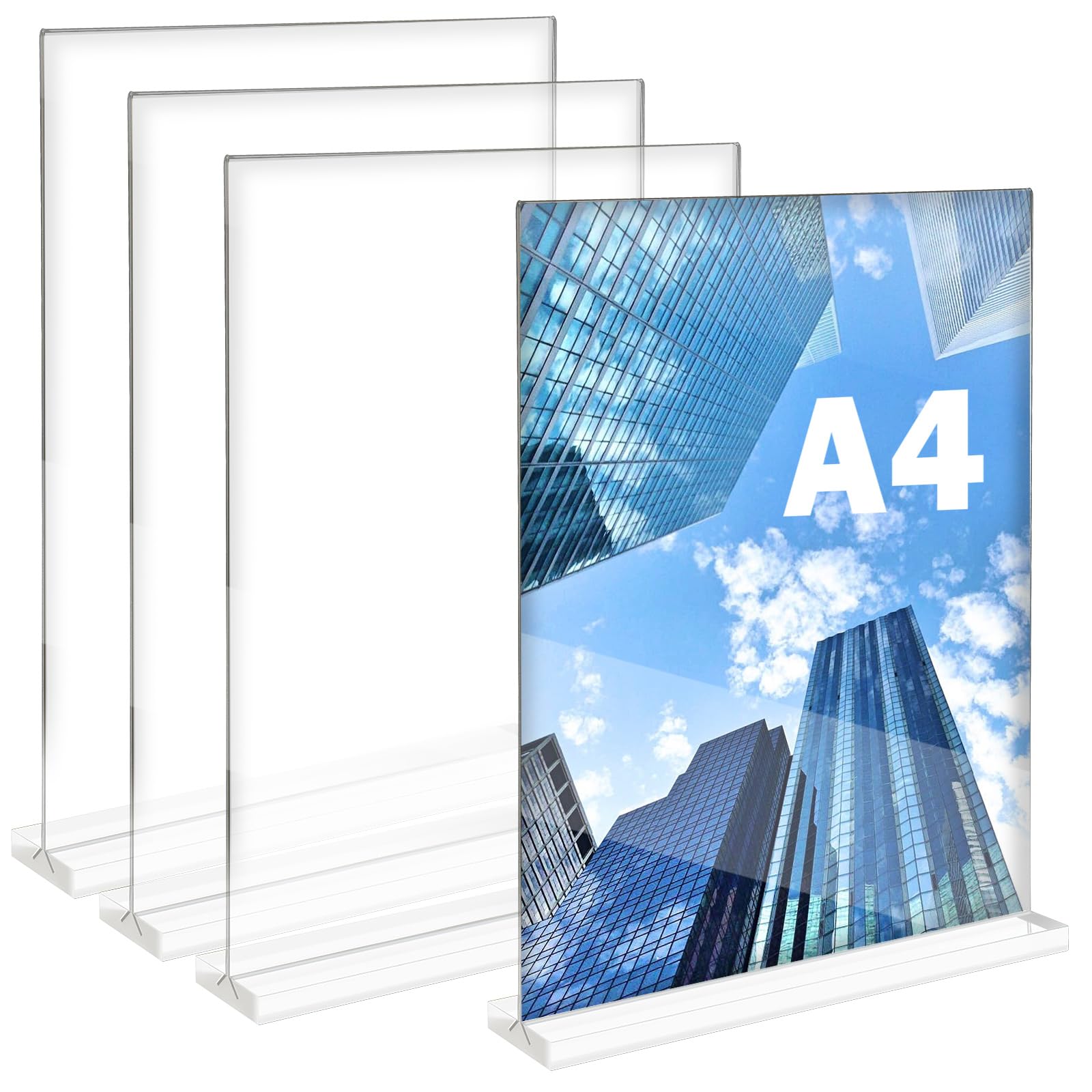 ASelected 4 PCS Table Stand A4 Price Tag Display Stand Table Stand A4 Acrylic T-Table Display for Brochure Menu Card Advert Photo Frame