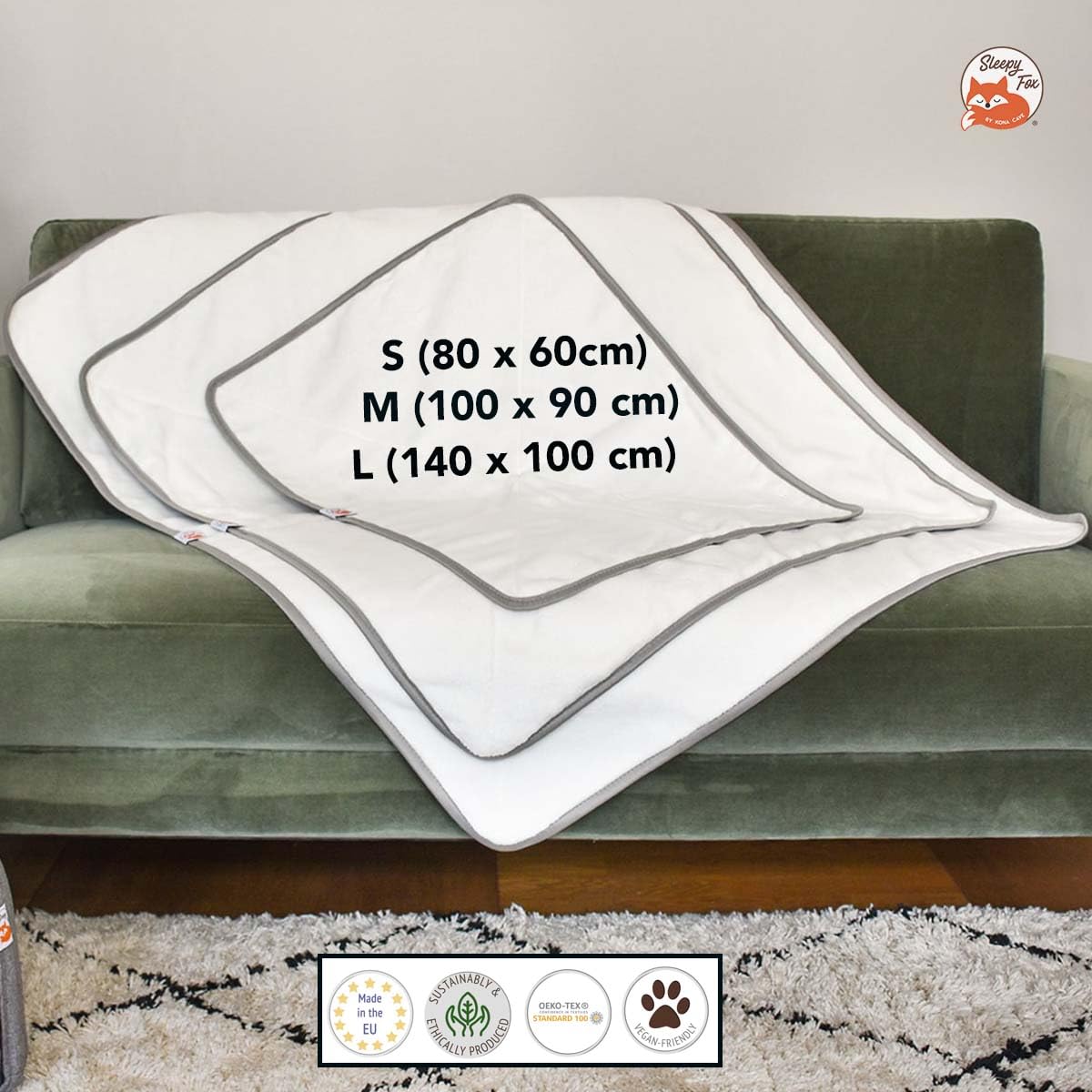 Sleepy Fox Snuggle - Manta para gatos y perros con forro polar Sherpa (100 x 140 cm), color gris