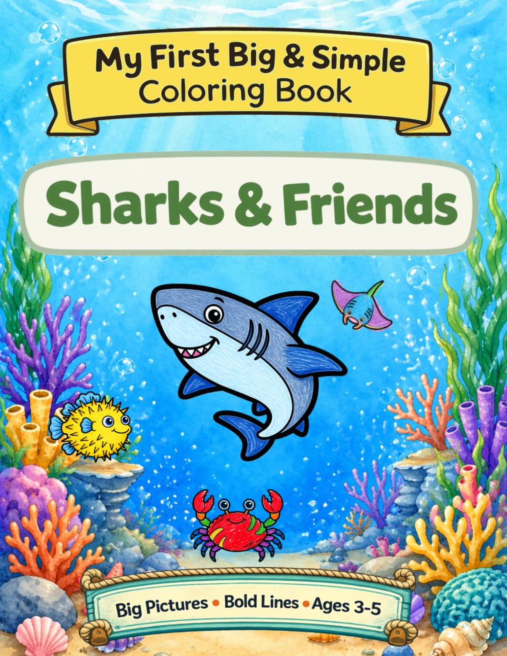 My First Big & Simple Coloring Book: Sharks & Friends: 50 Cute and Easy Shark & Ocean Animal Coloring Pages with Thick Lines for Toddlers and Preschoolers Ages 3-5