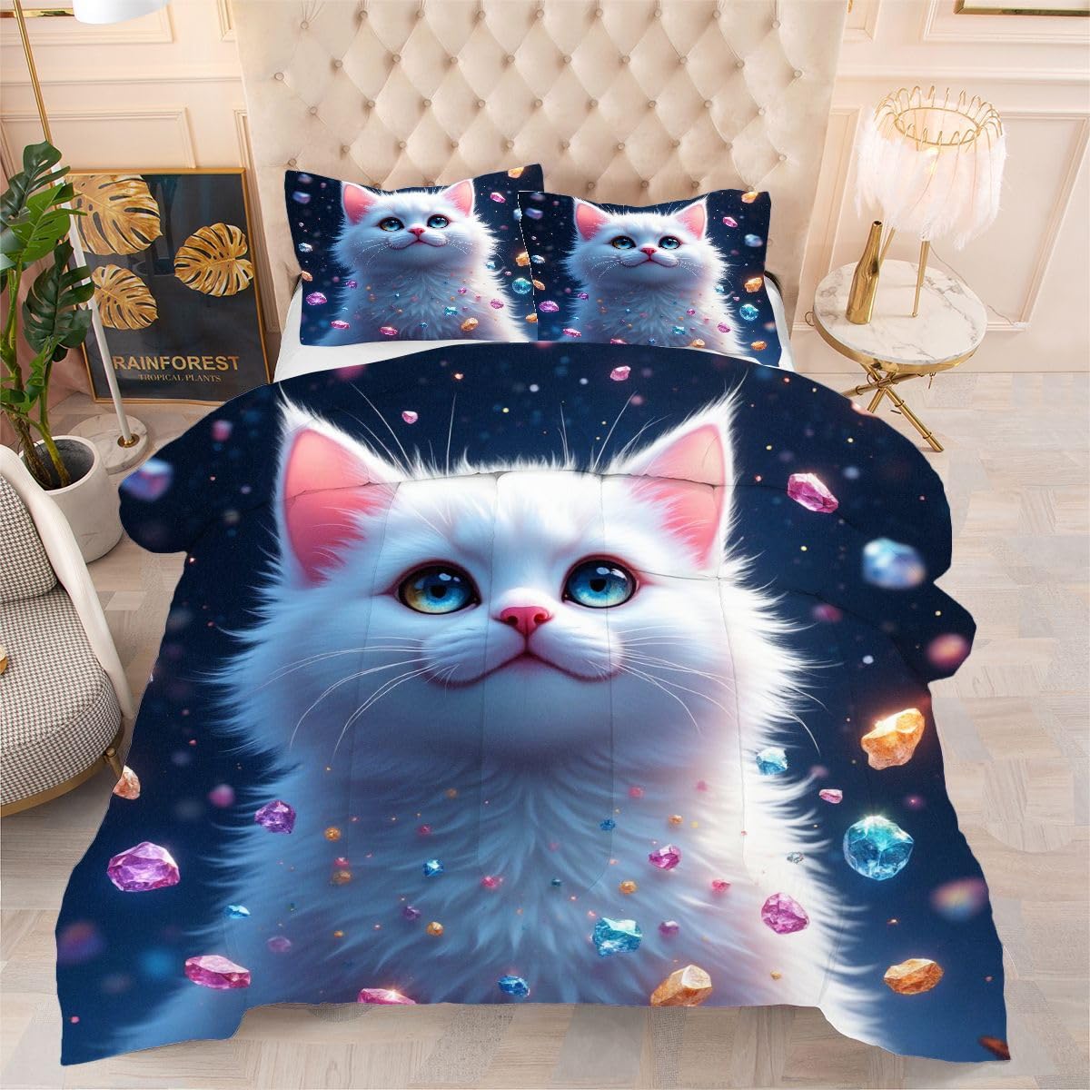 Couette 240x260 parure lit microfibre imprimée avec 2 taies d'oreiller lit deux personnes
