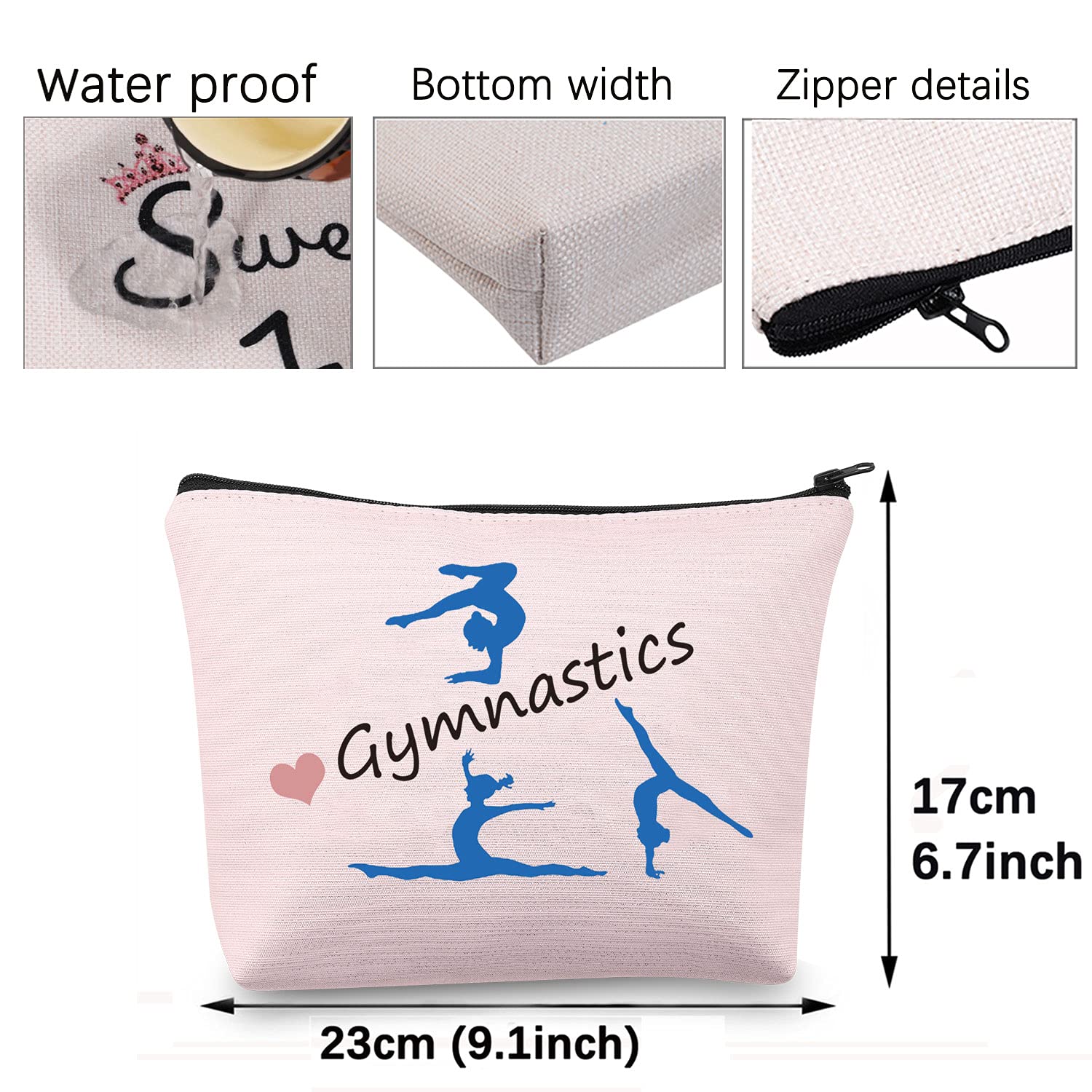 Gymnastics Gifts Gymnastics Makeup Bag Cosmetic Pouch Gymnasts Gifts for Girl Gymnastics Travel Bag Toiletry Bag Purse (Gymnastics Pink Bag) - Image 2
