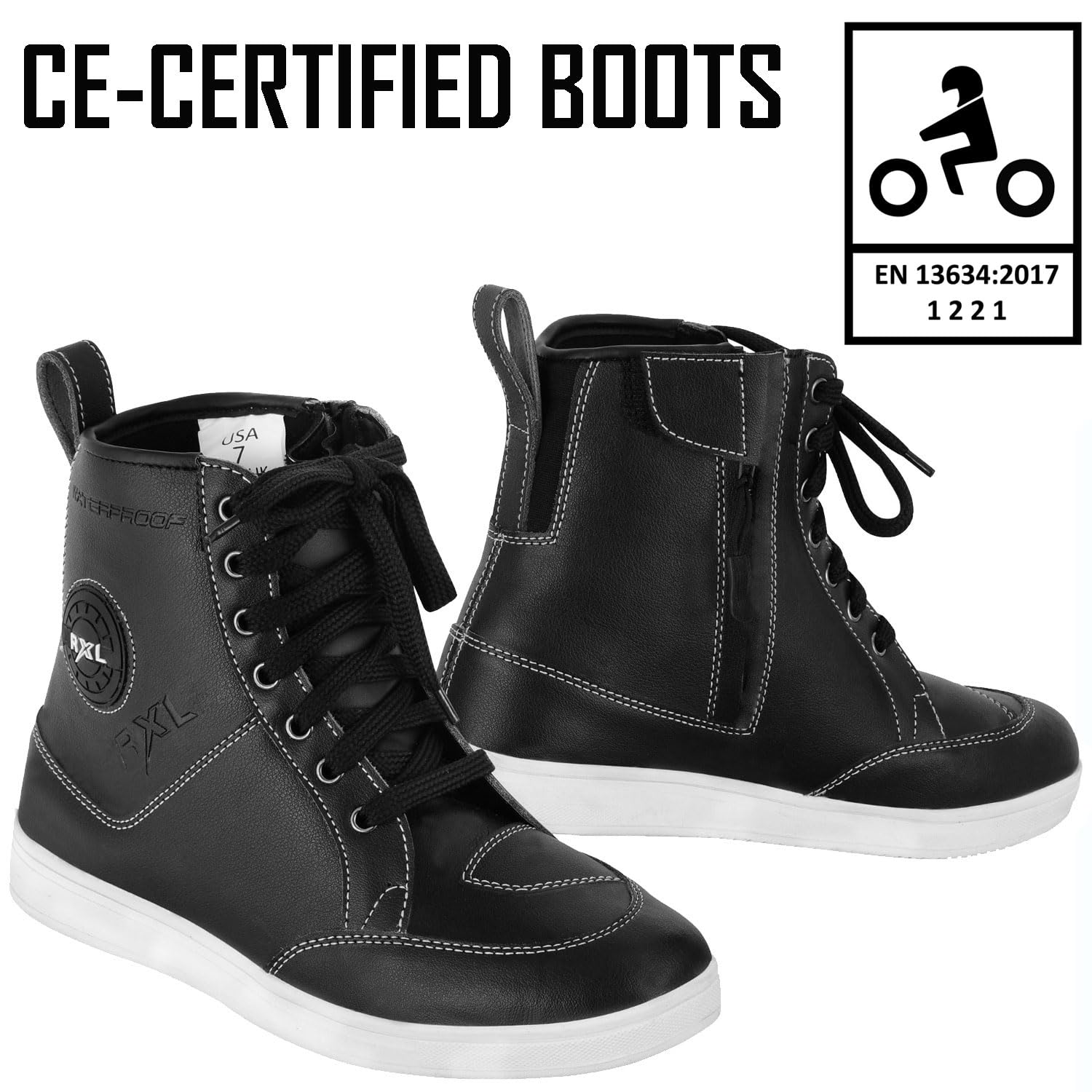 Motorradstiefel aus Leder, CE-Protektoren-Stiefel, wasserdichte Schuhe, Sneaker, modisch, für Herren und Jungen, Schwarz