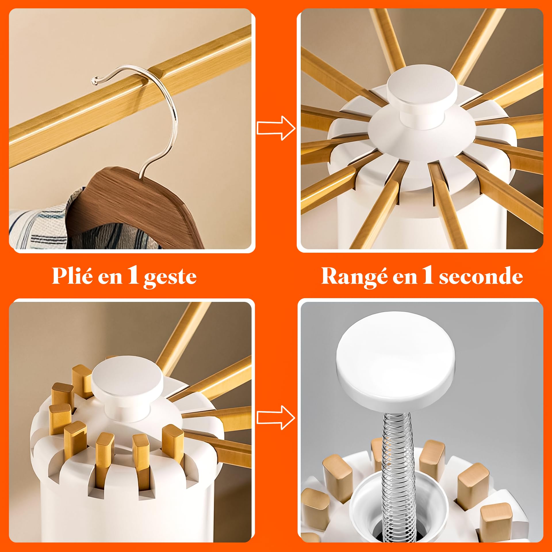 OTTO Séchoir à Linge Pliable Intérieur Extérieur Étendoir Parapluie Design Bois 16 Bras, Trépied Renforcé, Compact & Robuste Ultra Stable, Séchage Grande Capacité, Gain de Place