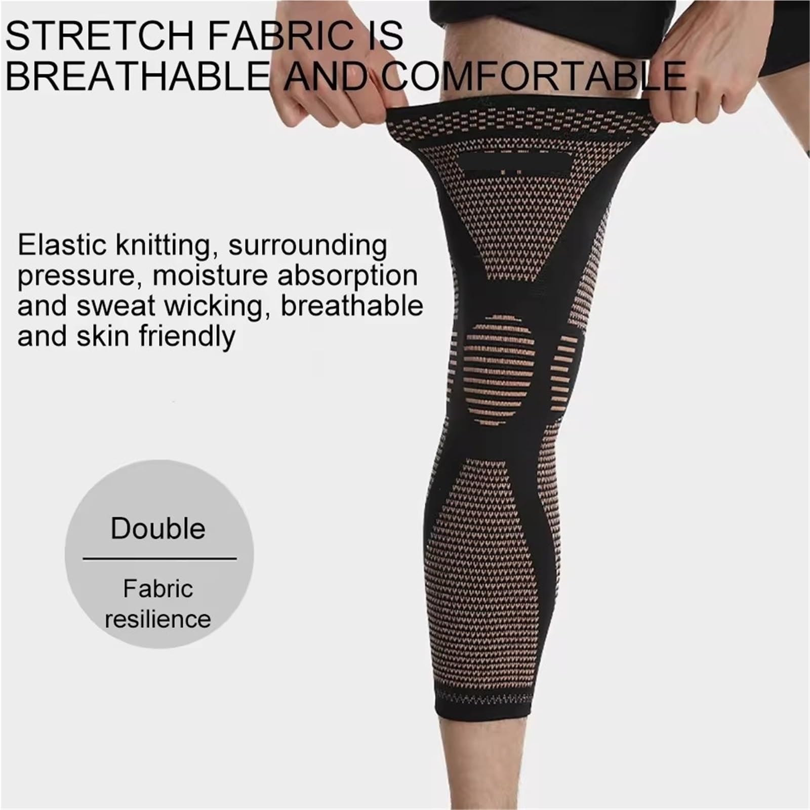 Manchons de compression pour jambe complète Genouillères chaudes allongées, extensibles, absorbant la sueur, tissu en Nylon tricoté cuivre respirant sous pression, Silicone antidérapant