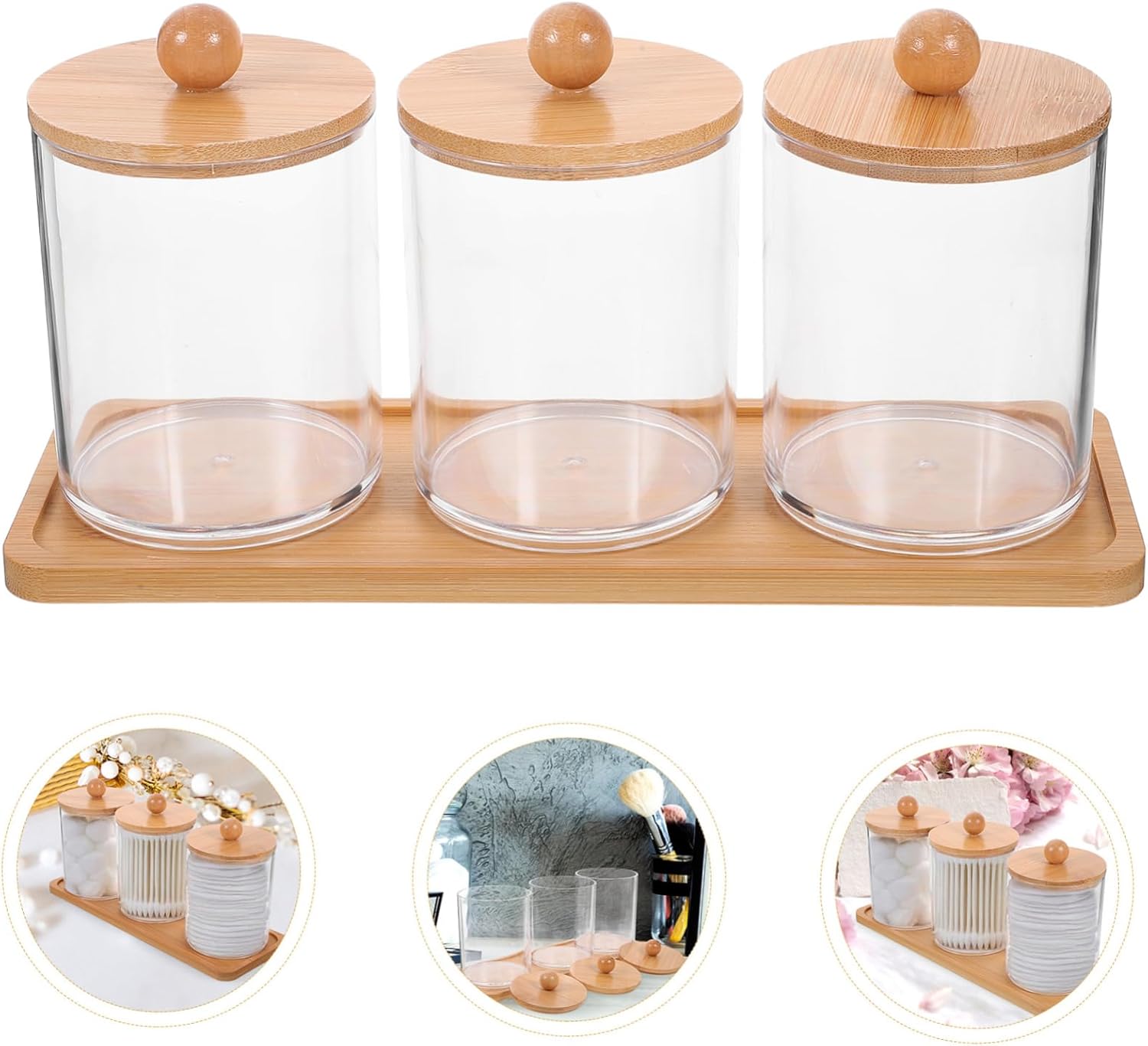 Ciieeo 4sets Transparent Cotton Swab Holders with Lid Makeup Organizer for Vanity Bathroom Office Functional Storage Containers for Cotton Pads Swabs