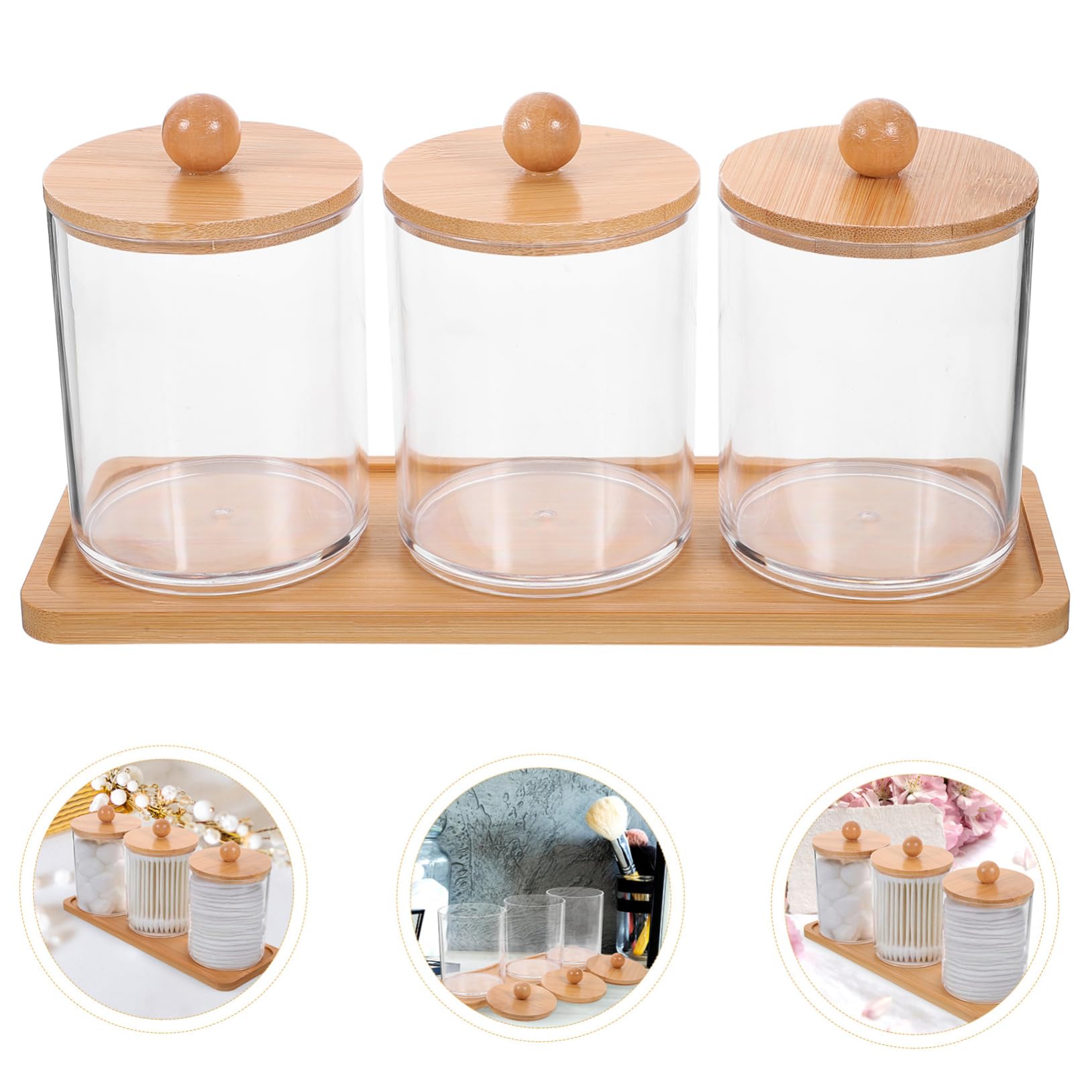 Alipis 4 Juegos De Caja De Almacenamiento De Maquillaje Aparadores Bolas De Algodón Taburete De Tocador Frascos De Bolas De Algodón Transparentes Botes De as De Organizador De