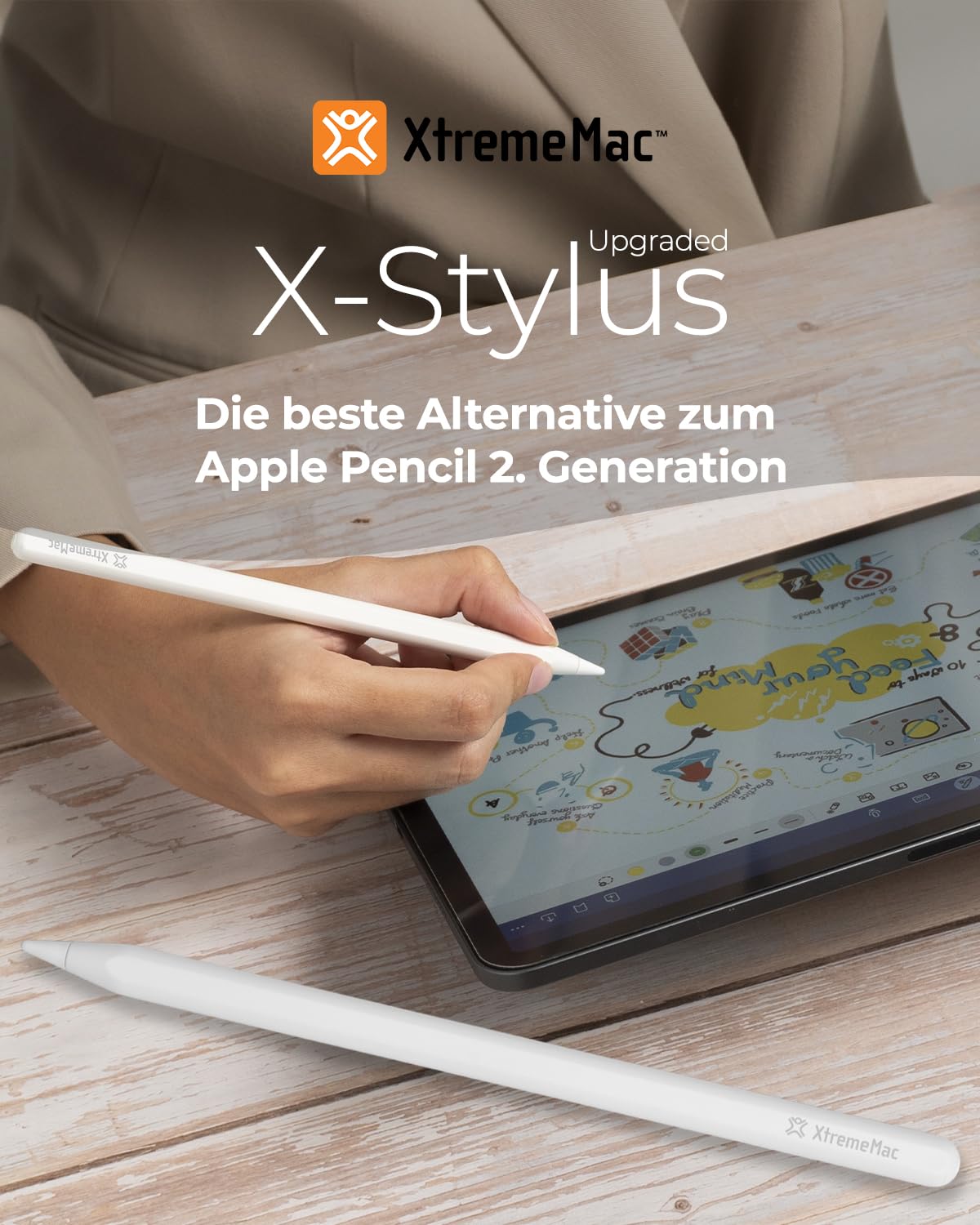 XtremeMac X-Stylus: Upgraded Wireless Charging Pen - Compatible with iPad Pro (12.9" & 11", Gen 1-6), iPad Air (Gen 4-5), iPad Mini 6