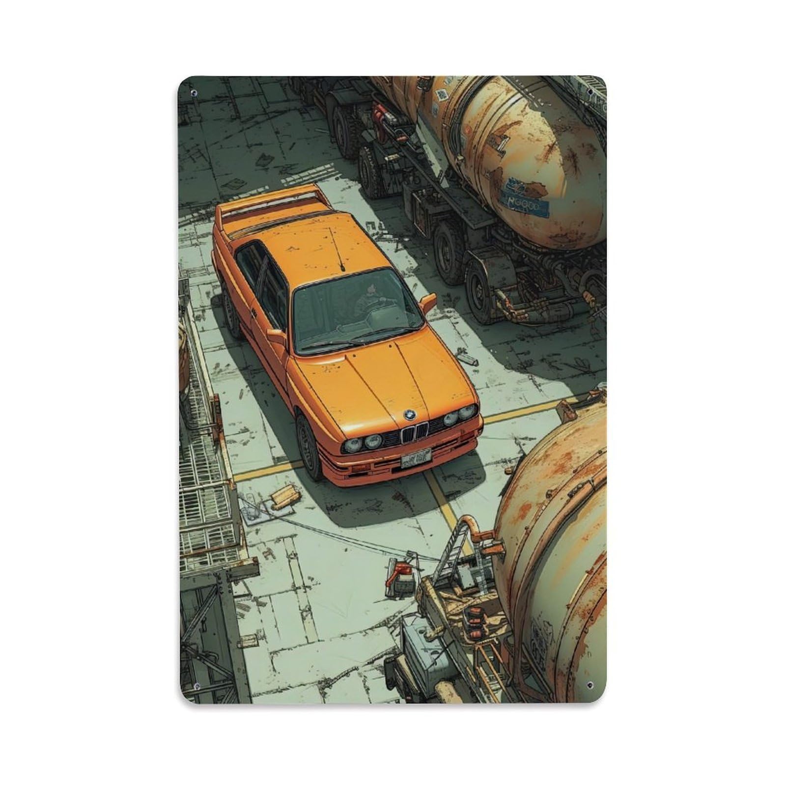 Sport Car Art for Orange E30 M3 Racing Car Metal Tin Sign Plaque Wall Decor for Cafe, Club, Garden Metal Poster 8x12Inch
