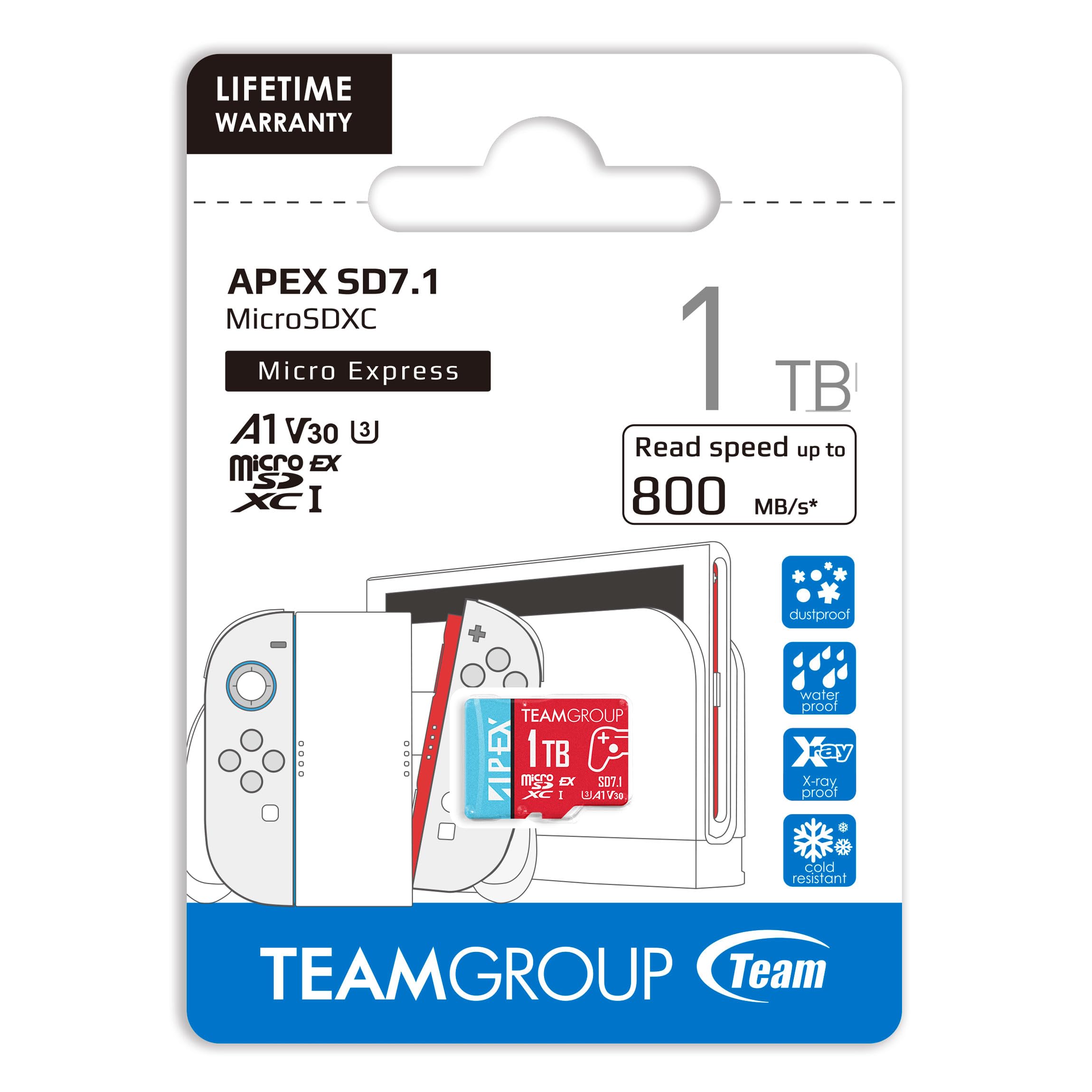TEAMGROUP Tarjeta APEX de 1 TB para Nintendo Switch Micro SDXC Express UHS-I U3 A1 V30, R/W hasta 800/700 MB/s con adaptador TAPMSDE1TIV30A102