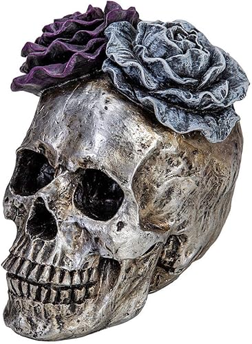 Estatuas de calavera de Halloween, decoración del hogar, día de muertos, morado, gris, rosa, plata, calavera de resina, decoración de calavera de