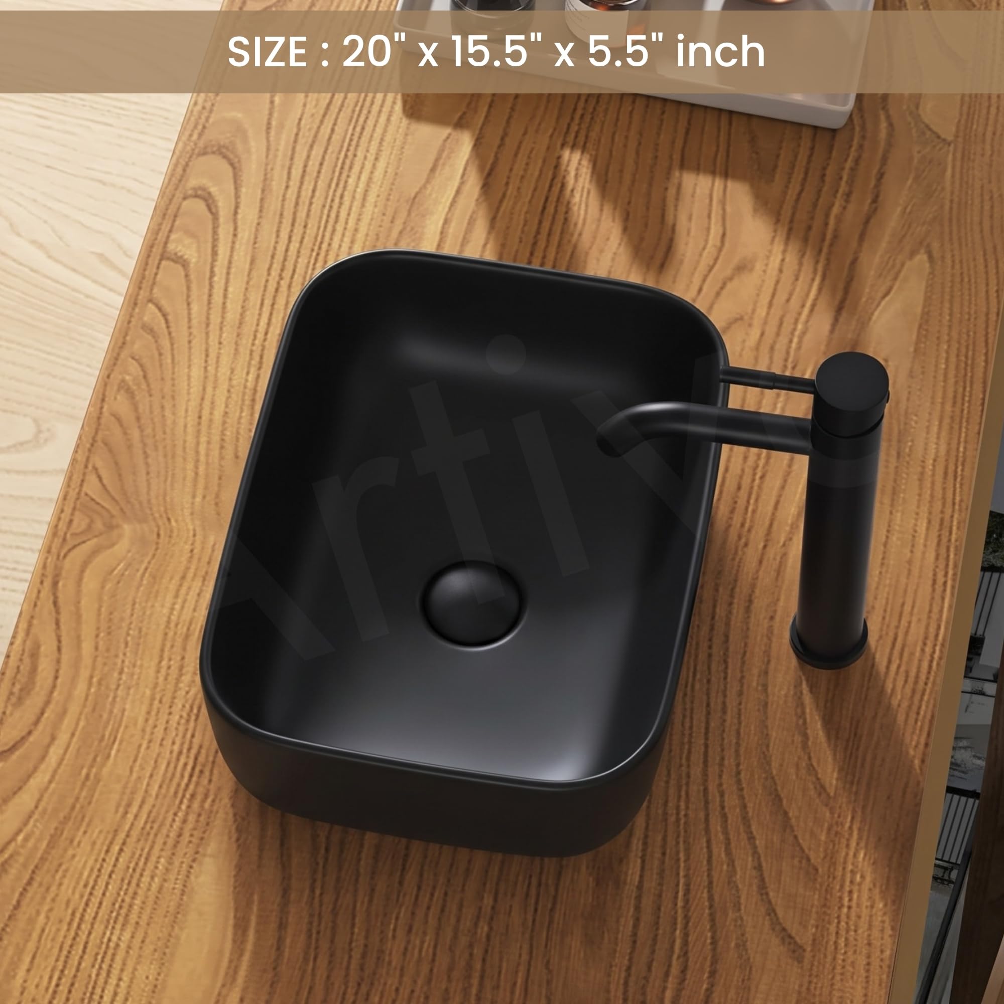 Artiva Black Ceramic Wash Basin - Rectangle Sink -4 Artiva Black Ceramic Wash Basin - Rectangle Sink -4