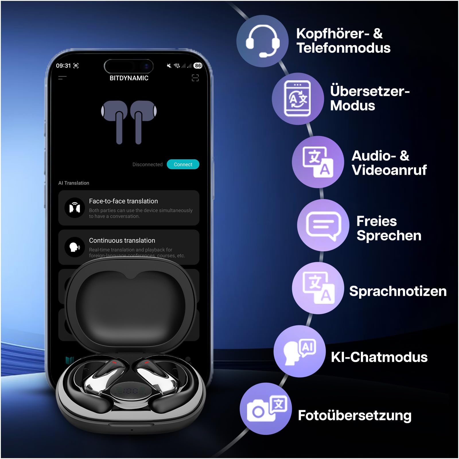 MMOBIEL KI Übersetzer Ohrhörer Echtzeit 148 Sprachen mit App (Android & iOS) –Bluetooth 5.1 Open-Ear AI Übersetzungskopfhörer – Unterstützt Musik & Anrufe - Ideal für Reisen, Business & Lernen
