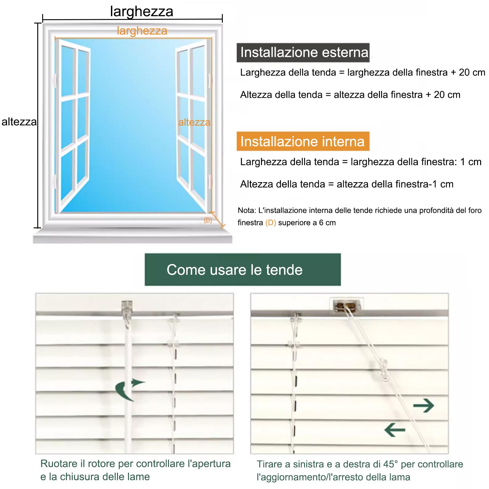 Veneziana in Alluminio,Lamella da 25mm,Tenda Parasole per Finestre,Impermeabili,Protezione Solare,Interno ed Esterno,Kit di Montaggio Incluso,Bianco,Larghezza x Altezza (65cm x 260cm)