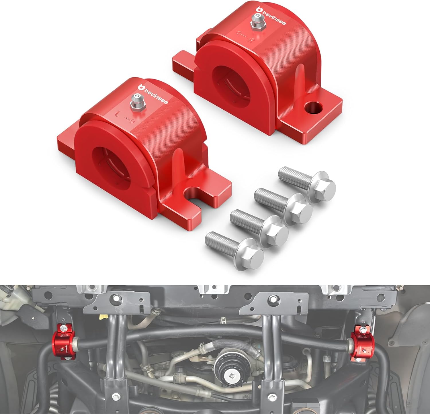 Bevinsee Front Suspension Stabilizer Bar Bushings Kit Compatible with Toyota 4Runner 2010-2024 Compatible with FJ cruiser 2010-2014, Replacement for 48824-60190, Red