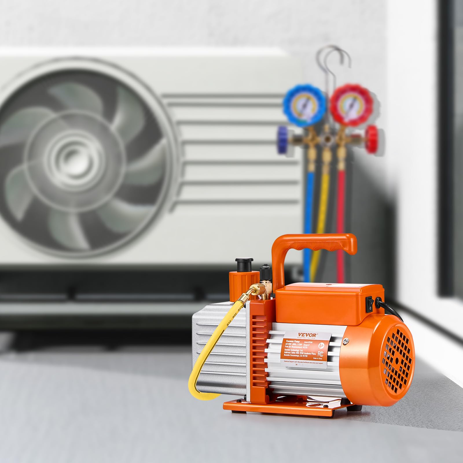 VEVOR Pompa per Vuoto 6 CFM, Pompa per Vuoto a Palette Rotanti 2 Stadio HVAC per Sistemi Kit Pompa per Vuoto AC per Auto con Contenitore per Olio per Manutenzione Aria Condizionata da Veicoli