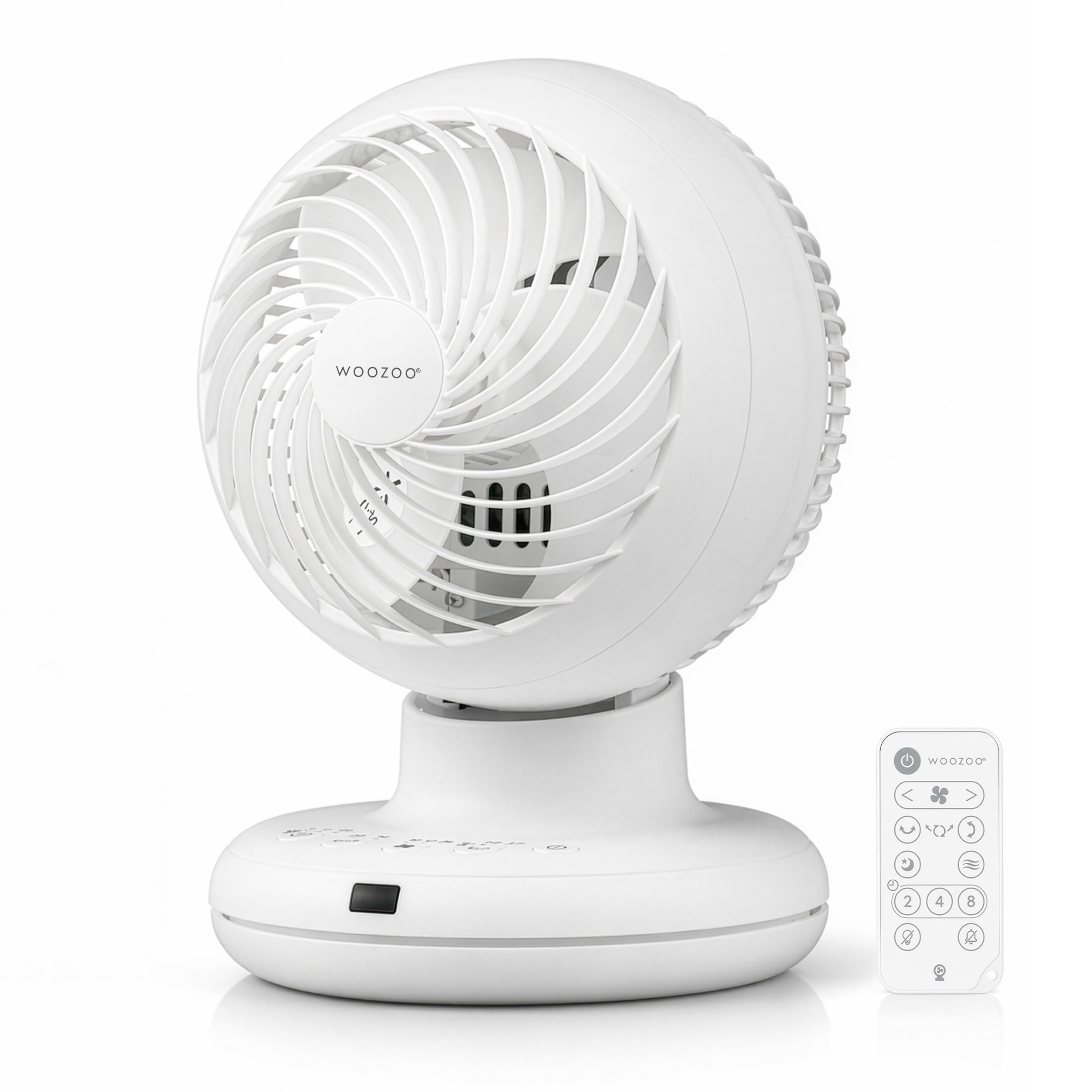 Iris Ohyama Woozoo Tischventilator, Raum bis 28m², Multidirektionale Oszillation, Fernbedienung, Leise 21dB, Tragbar, 3 Geschwindigkeitsstufen, Timer, Fan, Für Schafzimmer, Büro, Weiß, PCF-BC15TEC