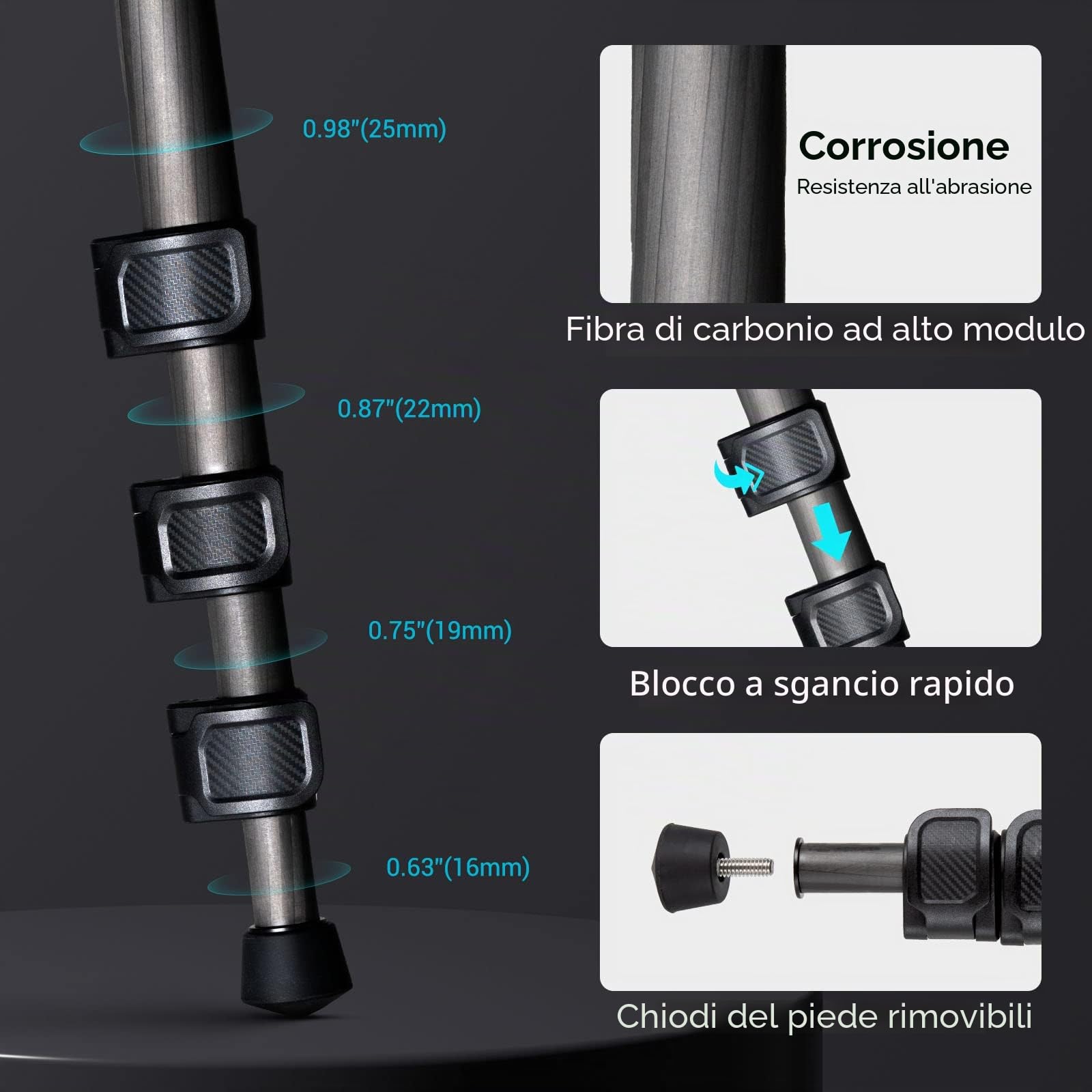 SMALLRIG Treppiede Leggero e Compatto in Fibra di Carbonio con Monopiede Staccabile, Testa a Sfera a 360°, Piastra a Sgancio Rapido, Carico Utile Fino a 26,5 Libbre/12 kg - 4060
