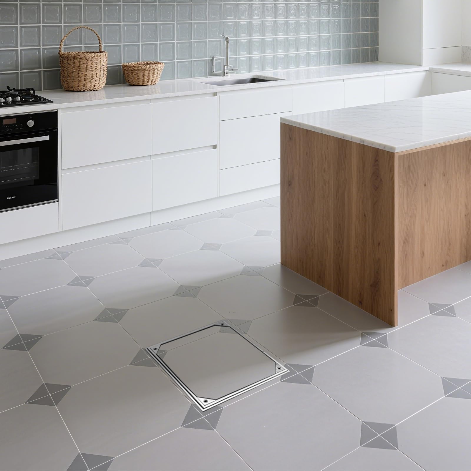LIROPAU Schachtabdeckung 300x300mm Aluminium Versenkte Schachtdeckel, Eingebettete Schachtabdeckung und Rahmen für Innen- und Außen Szenen, Höhe 60mm