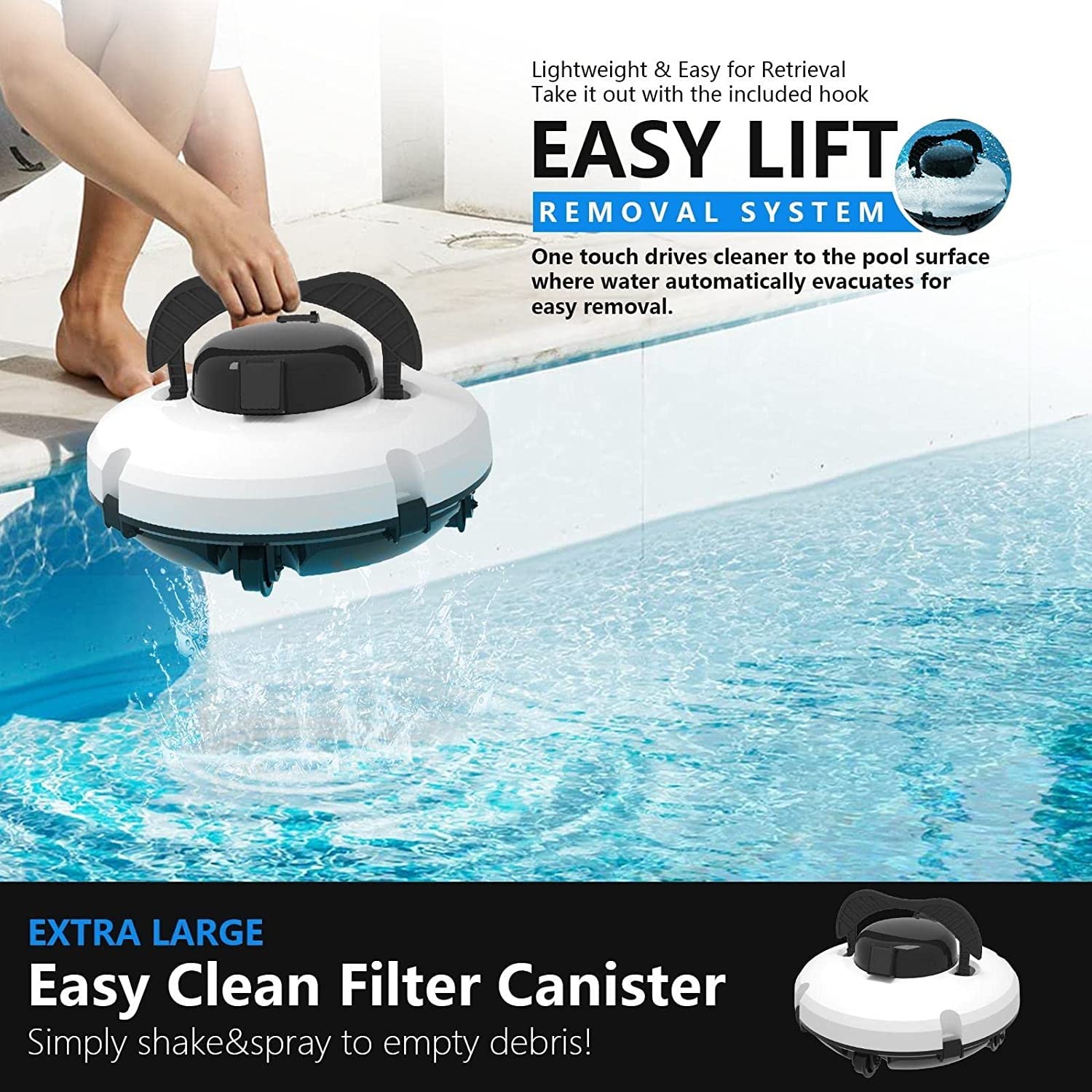 Robot Pulitore per Piscine, Aspirapolvere Automatico per Piscina, Robot Pulitore per Piscina Senza Fili, Dura 120 Minuti, Motori A Doppia Trasmissione, Con Parcheggio Automatico
