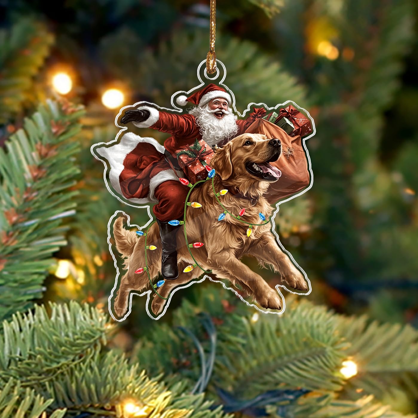 BEETHIS Funny Golden Retriever Santa Christmas Ornament 2026 – 2D Flat Acrylic Santa and Dog Car Hanging Ornament Decoration for Dog Lovers – Unique Golden Retriever Xmas Decor 3.5'' — image 1