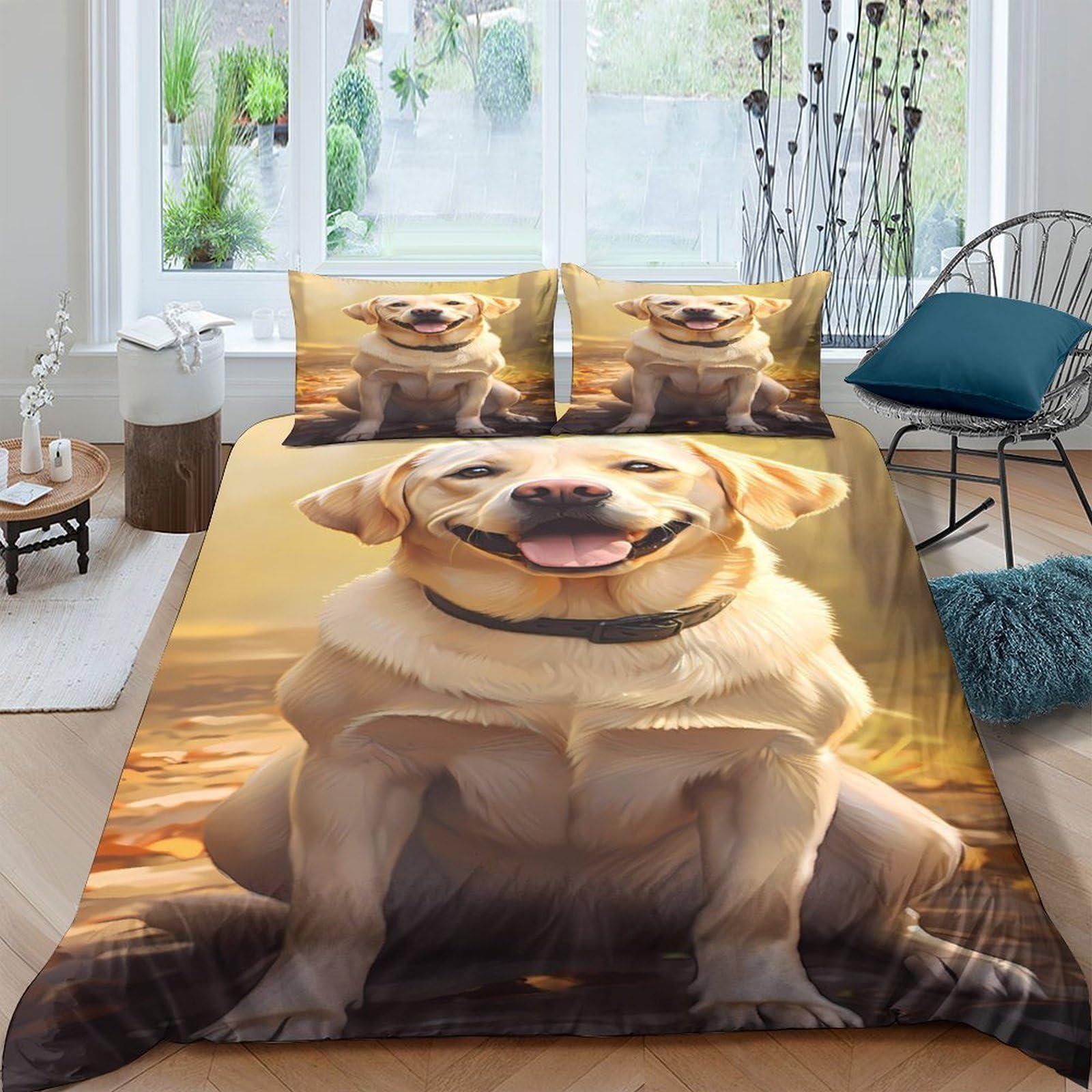 Ctjqhvkz Style-10 3D Printed Golden Labrador Fitted Sheet Microfiber Soft Breathable Sunset Scene Bed Cover For Bedroom Guest Room Decor Single（135X200cm）