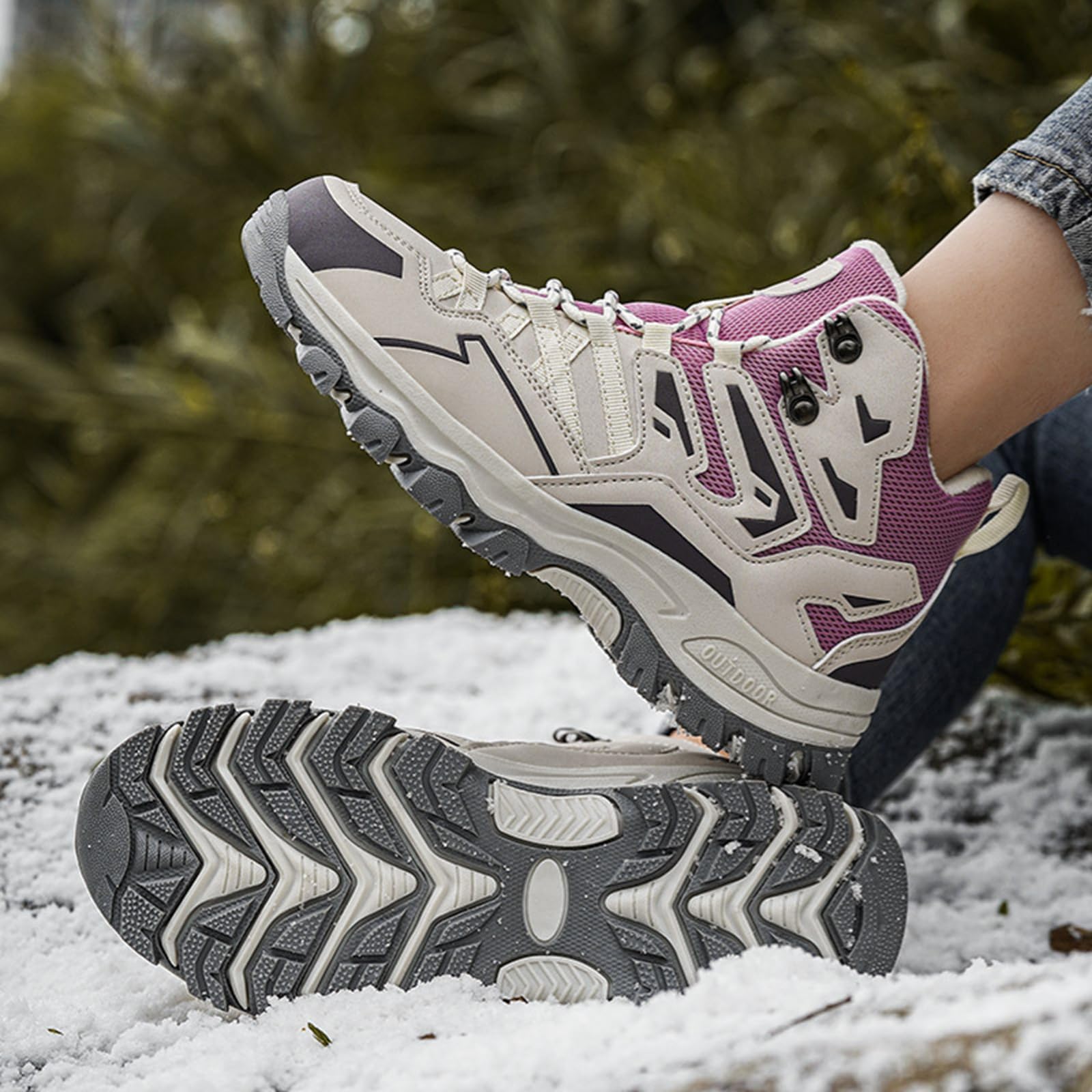Onewus Damskie zimowe buty trekkingowe wysokie z izolacją | antypoślizgowa profilowana podeszwa na wędrówki, śnieg i na co dzień