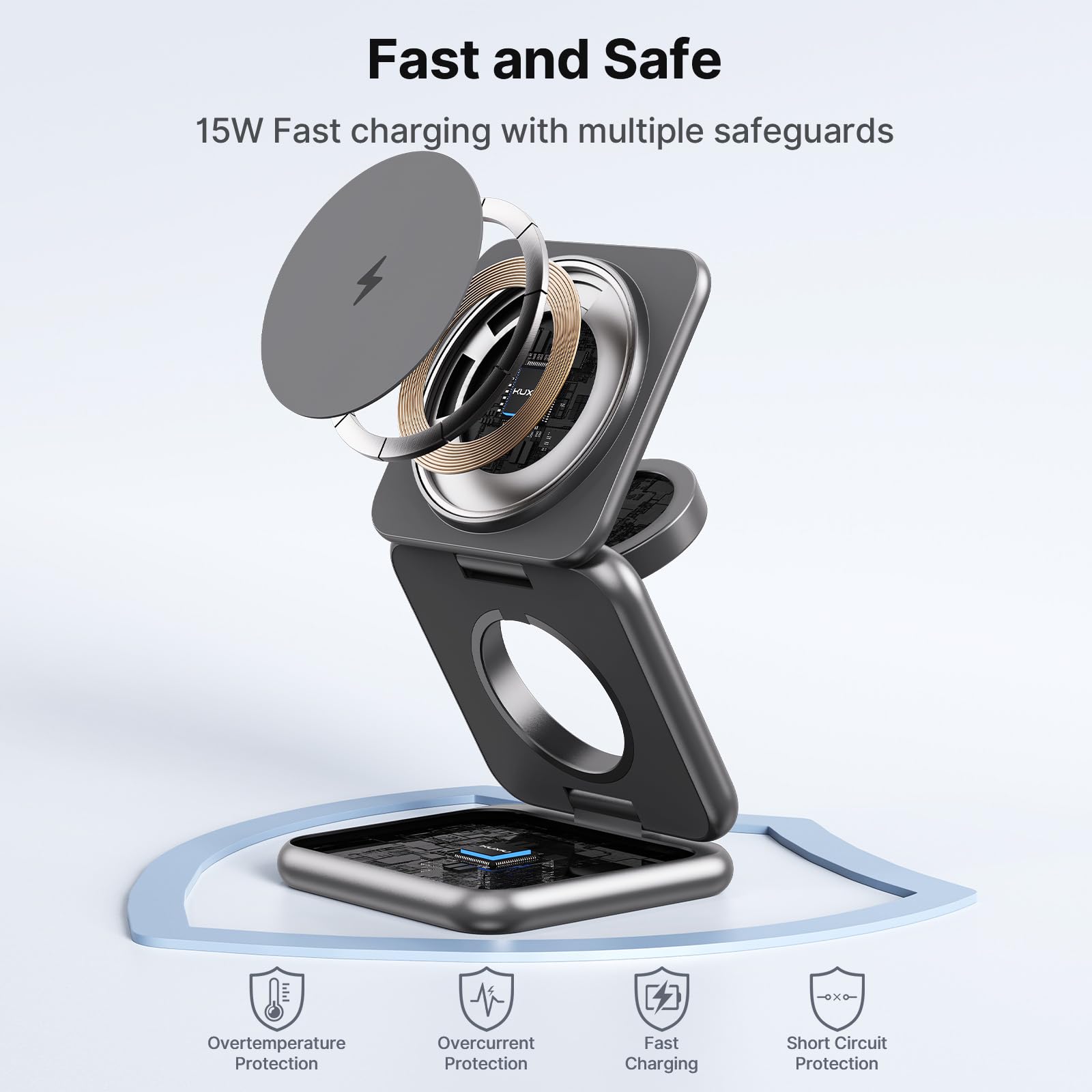 KU XIU Kabelloses Ladegerät für Samsung, Aluminiumlegierung, faltbar, 3-in-1, kabellose Ladestation für Samsung Galaxy S25 Ultra S24 S23 S22 Note Z Fold Flip/Buds, Schnellladegerät für Galaxy Watch