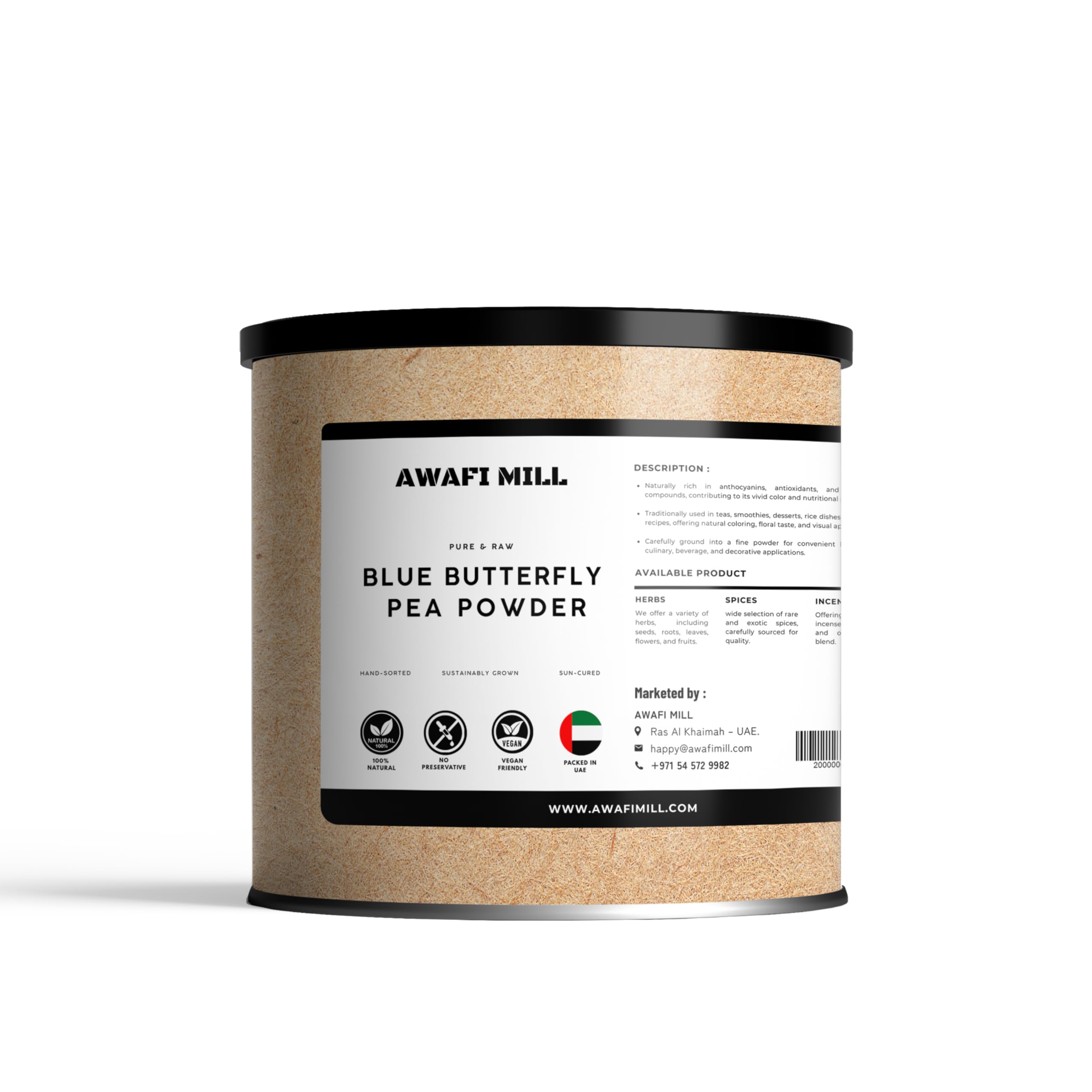 AWAFI MILL Butterfly Pea Flower Powder (Food-Grade Natural Blue Colour) | Clitoria ternatea | For Rice, Desserts & DIY Lattes | 100% Plant-Based -100 g | 3.5 Oz