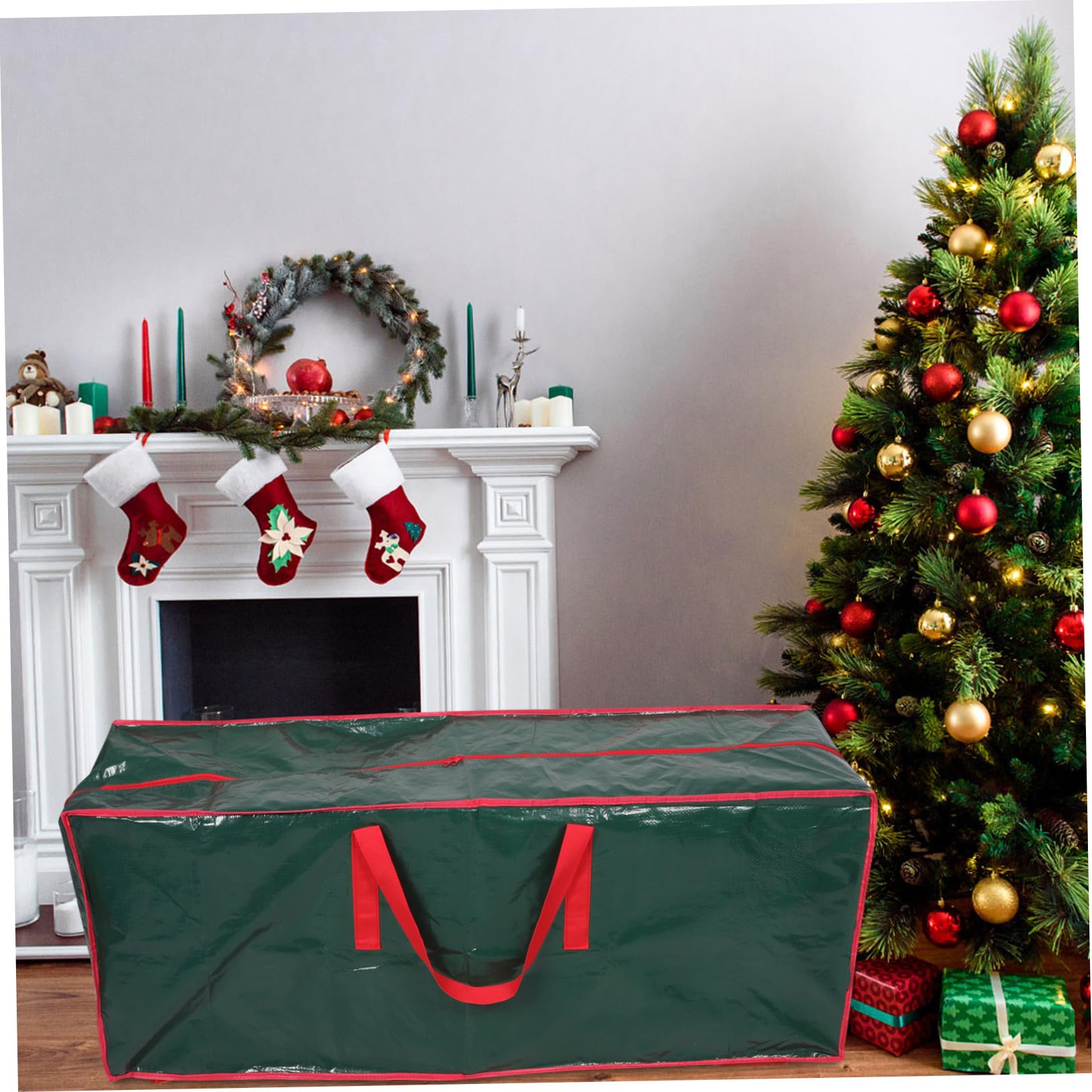 BESTYASH Borsa Portaoggetti per Albero di Natale in Grande Capacità con Cerniera e Manici Rinforzati per Decorazioni Natalizie e Alberi Finti Salvaspazio per Uso Interno ed Esterno