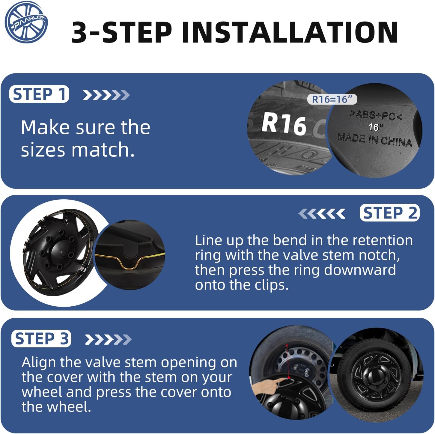 16 Inch OEM Replica Wheel Covers for 1992-2025 Ford E150 E250 E350 E450, Fits 8-Lug SRW Steel Wheels, OEM#F8UZ-1130-AA Replacement, 4-Pack Black Hubcaps