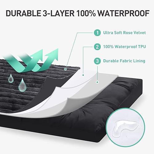 Miniatura 3 de Vonabem Cama mediana lavable con funda extraíble, impermeable, cama de franela suave para perros grandes, medianos y pequeños, gatos, camas