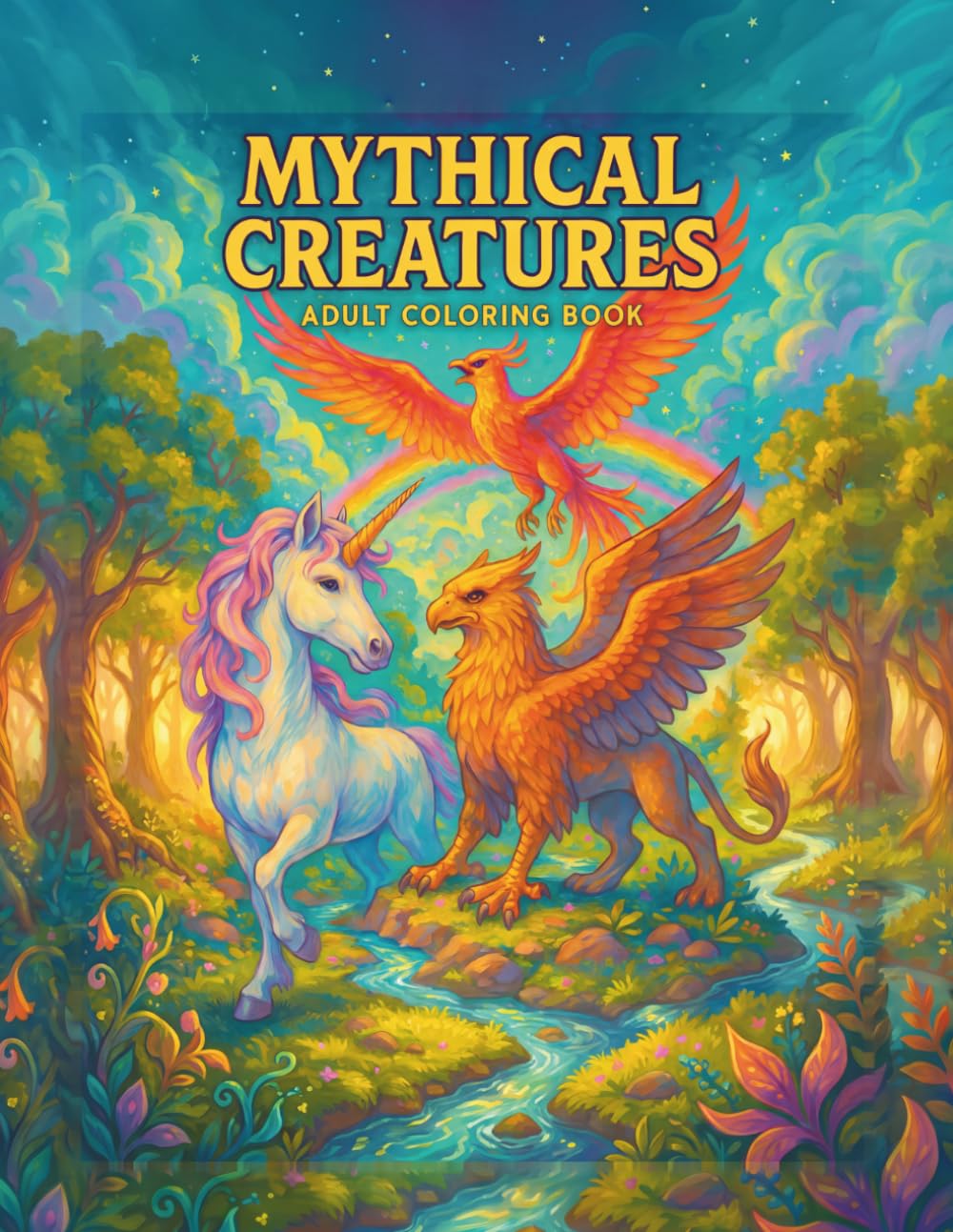 Mythical Creatures Coloring Book for Adults: 50 Unicorns, Griffins, Dragons and Phoenixes, One Per Page