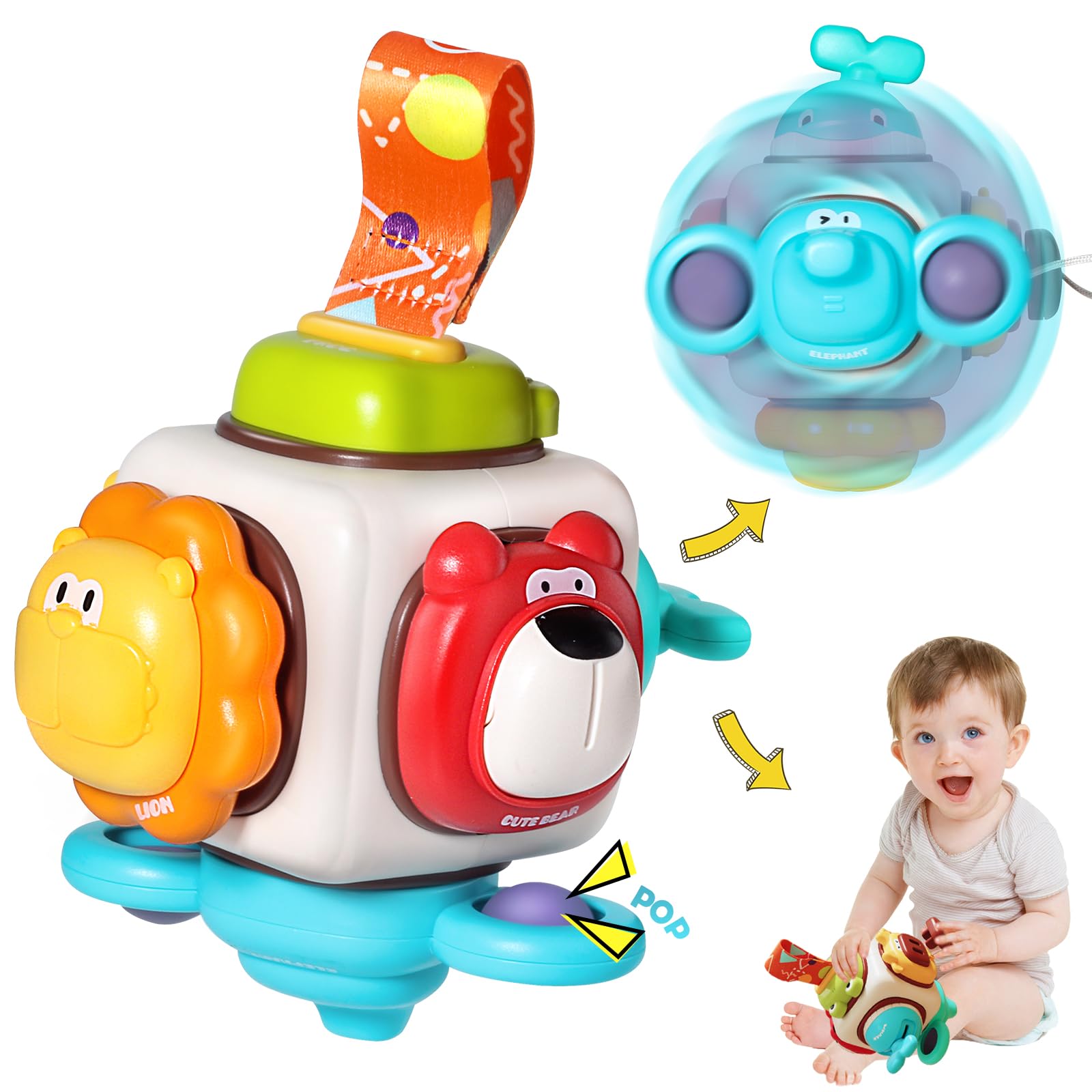 Montessori Sensory Toys for Toddlers 6 9 12 18 Months, Baby Travel Activity Busy Ball Animals Cube, Infant Carseat Plane Learning Toy Gift for 1 2 3 Year Old Boys Girls, Medium